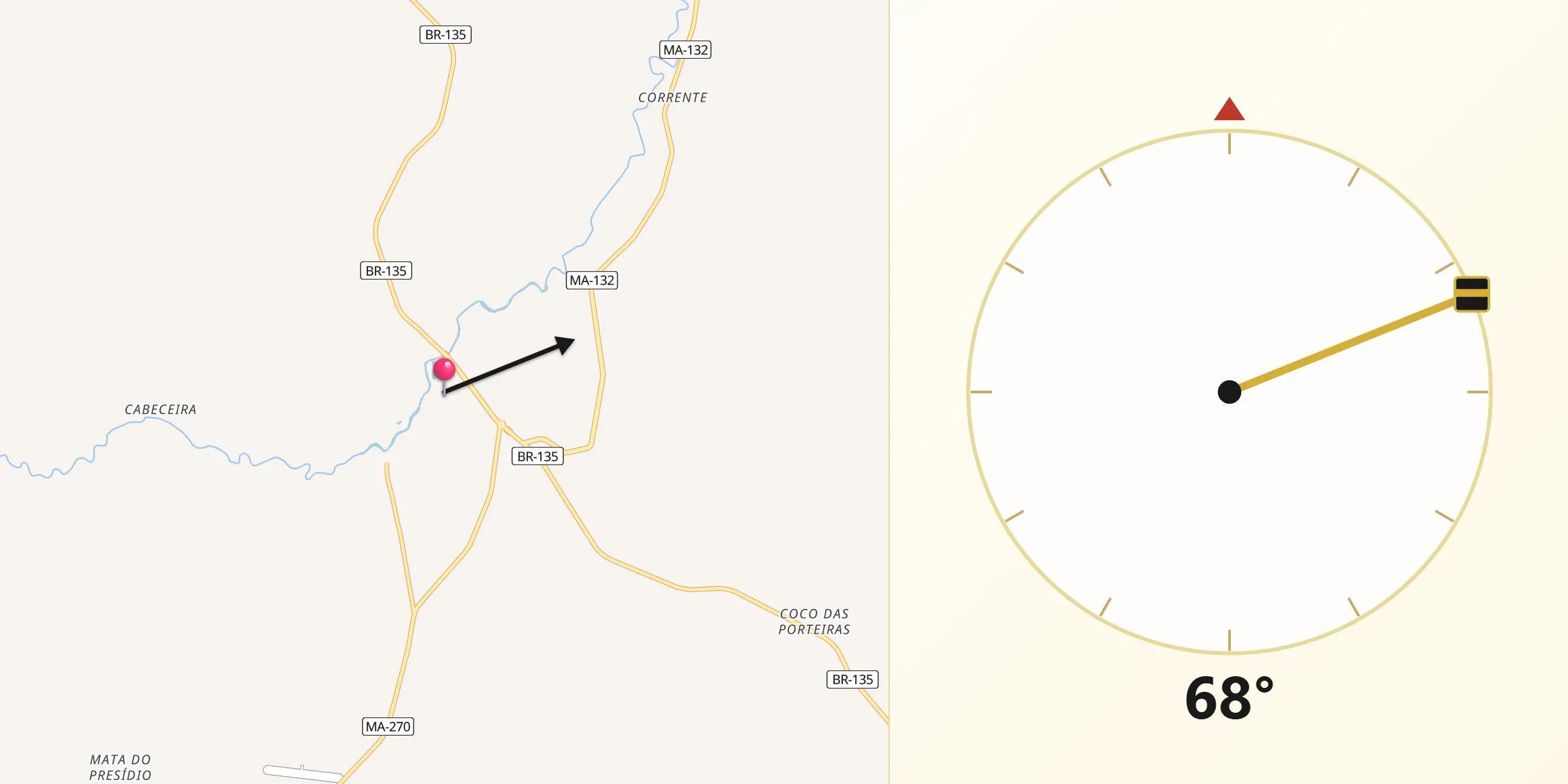 Direção da Qibla a partir de Colinas