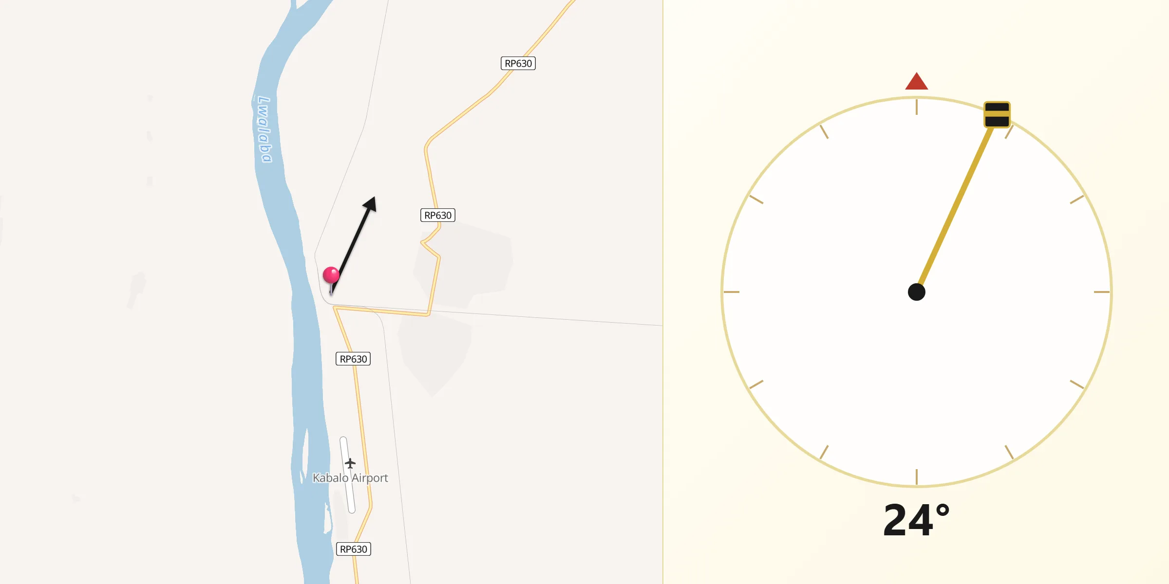 Direction vers la Qibla depuis Kabalo