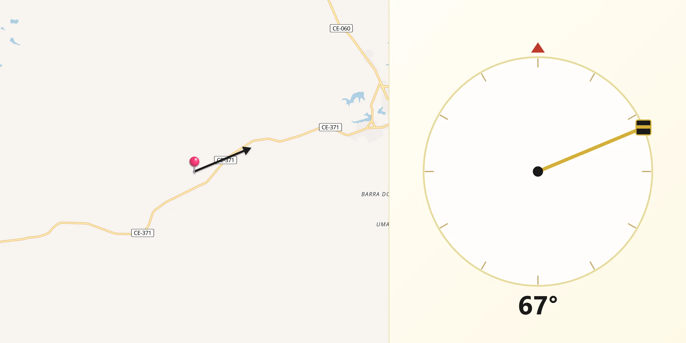 Direção da Qibla a partir de Acopiara