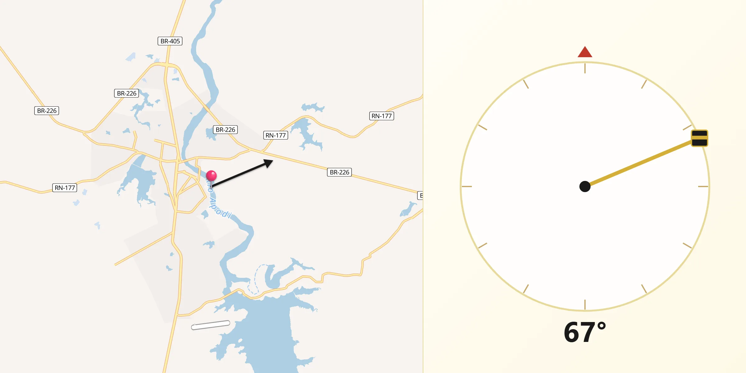 Direção da Qibla a partir de Pau dos Ferros