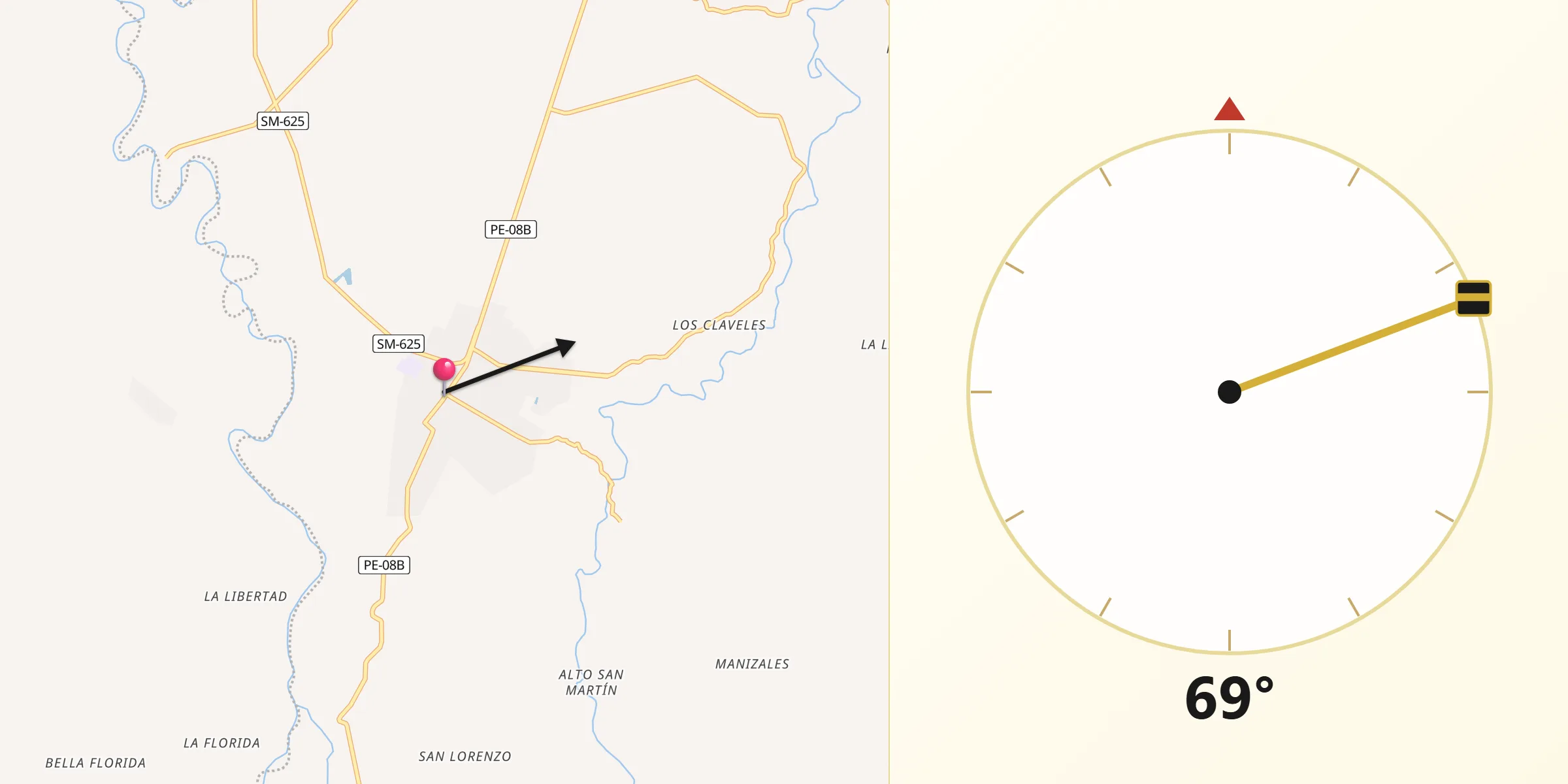 Dirección de la Qibla desde Soritor