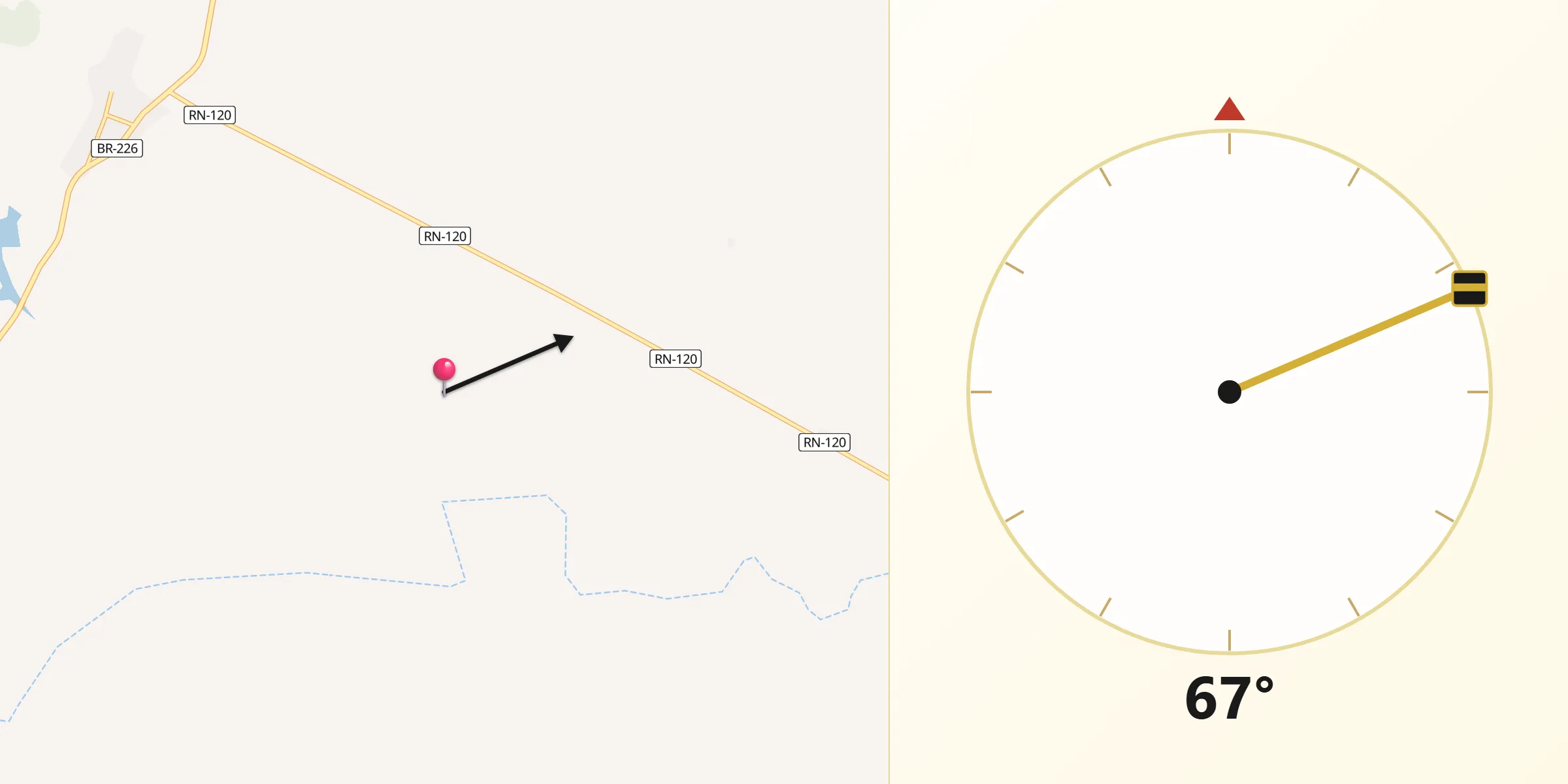 Direção da Qibla a partir de Serra Caiada
