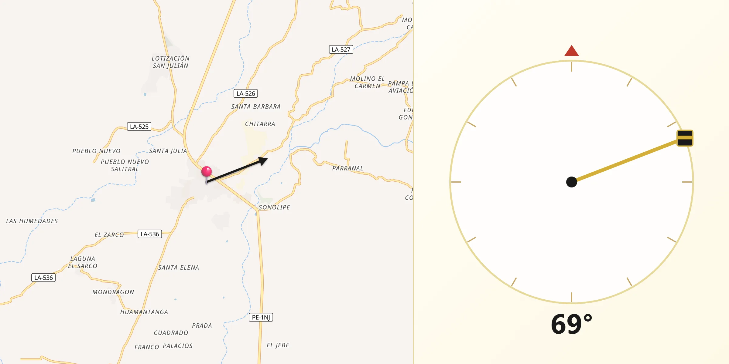 Dirección de la Qibla desde Motupe