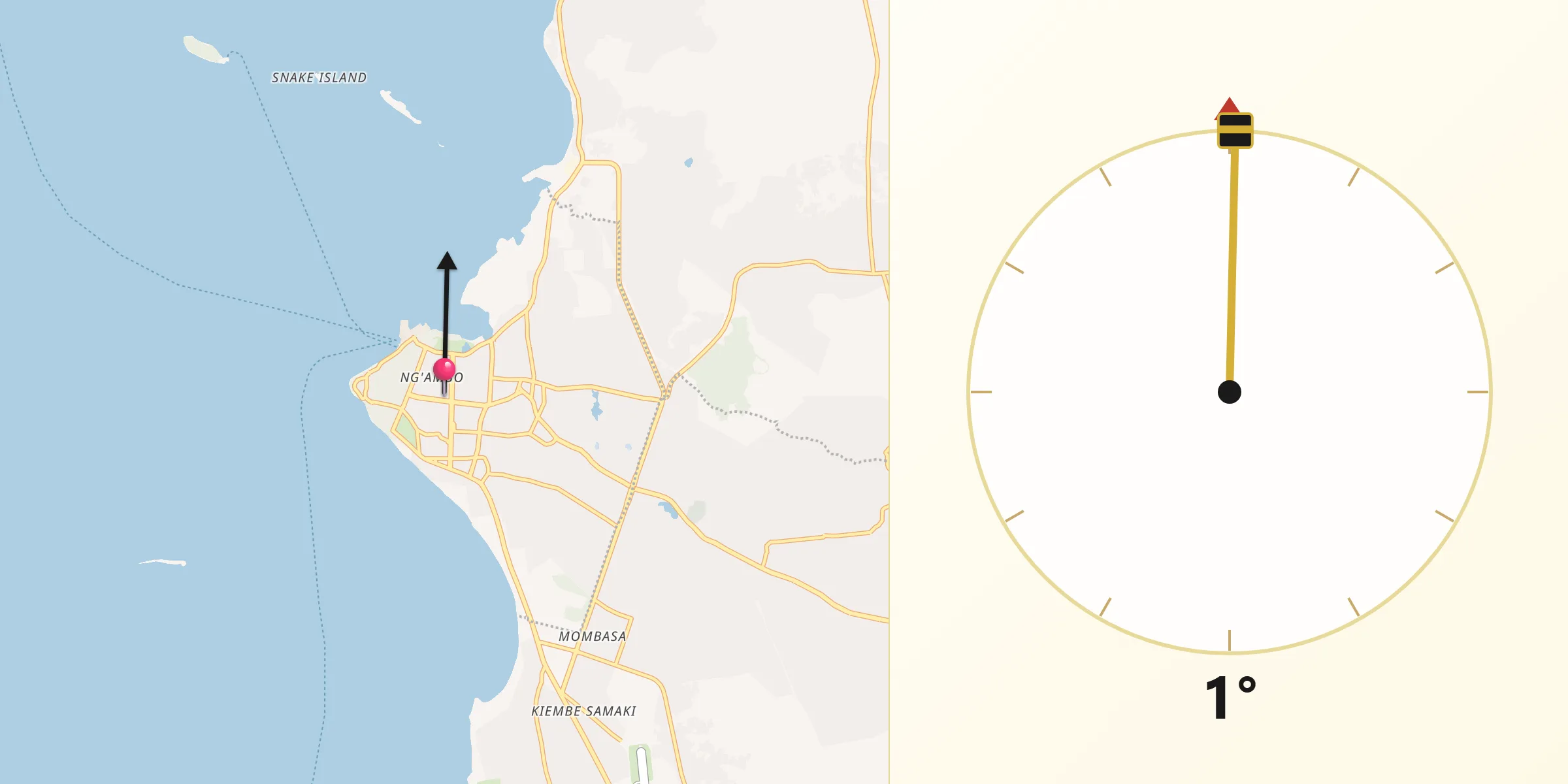 Qibla Direction from Zanzibar