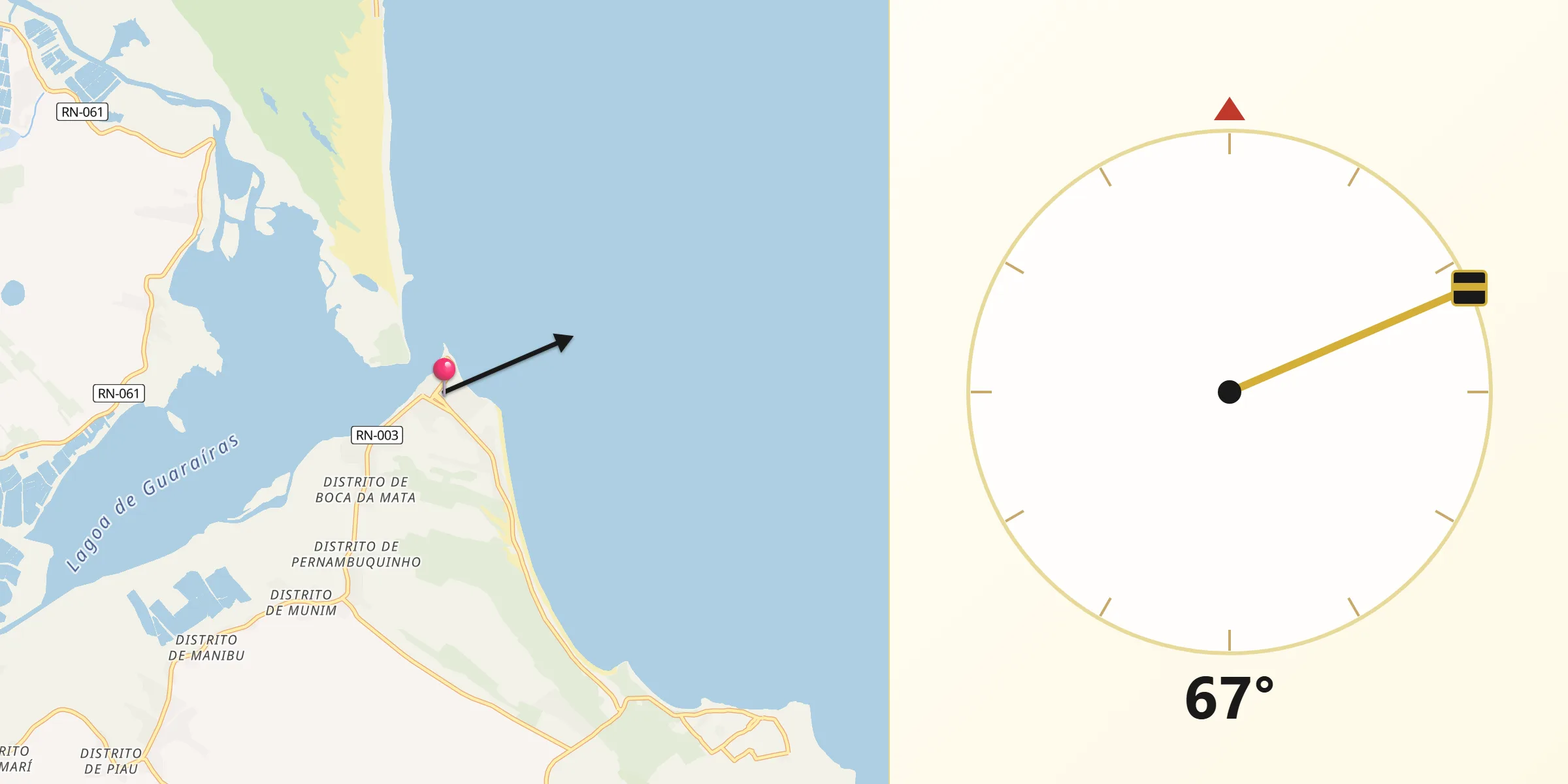 Direção da Qibla a partir de Tibau do Sul