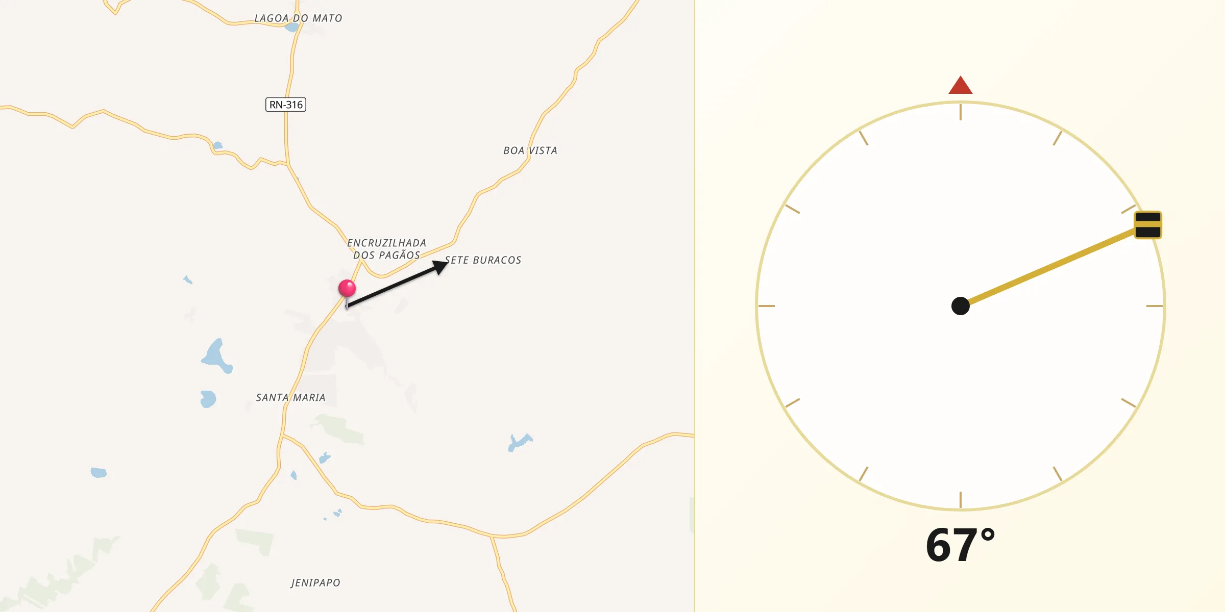 Direção da Qibla a partir de Brejinho
