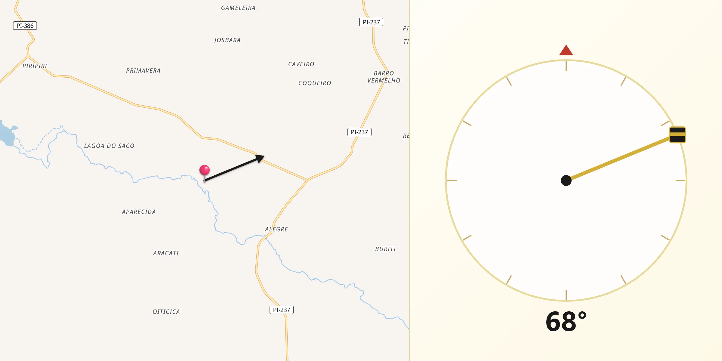 Direção da Qibla a partir de Aroazes