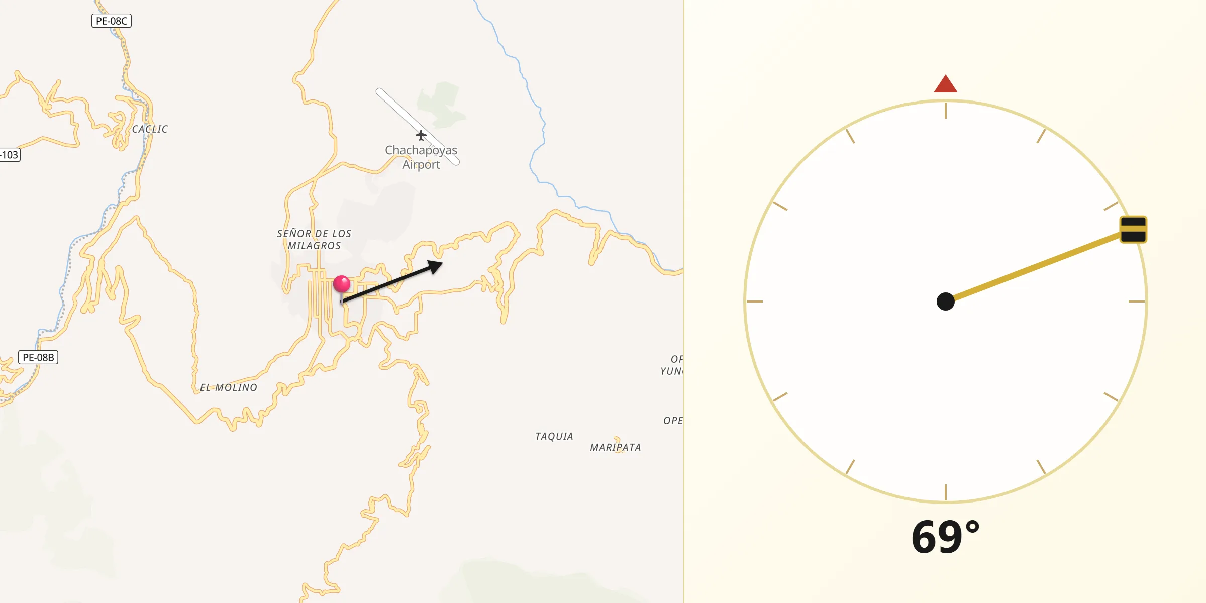 Dirección de la Qibla desde Chachapoyas