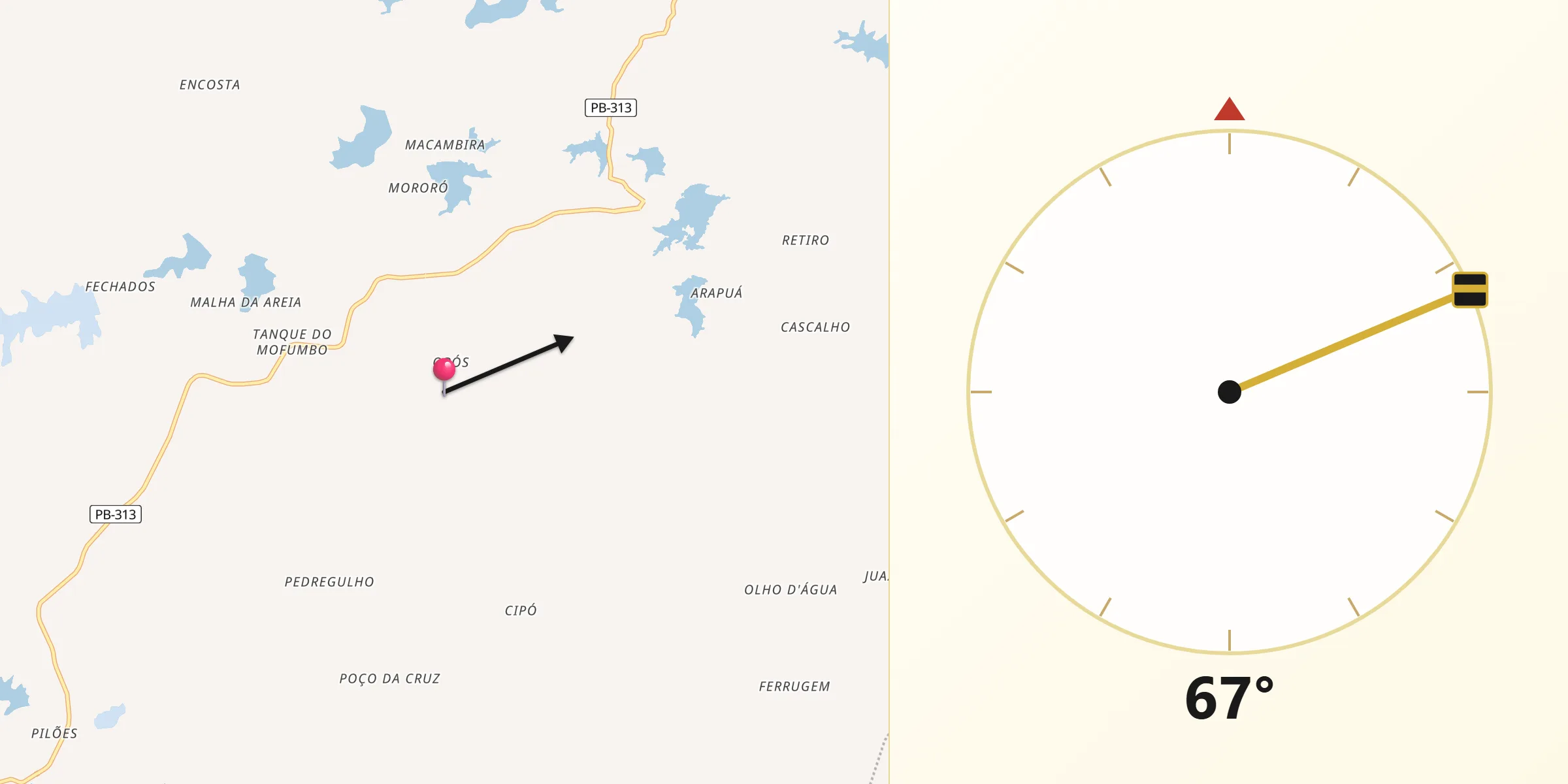 Direção da Qibla a partir de São José do Brejo do Cruz