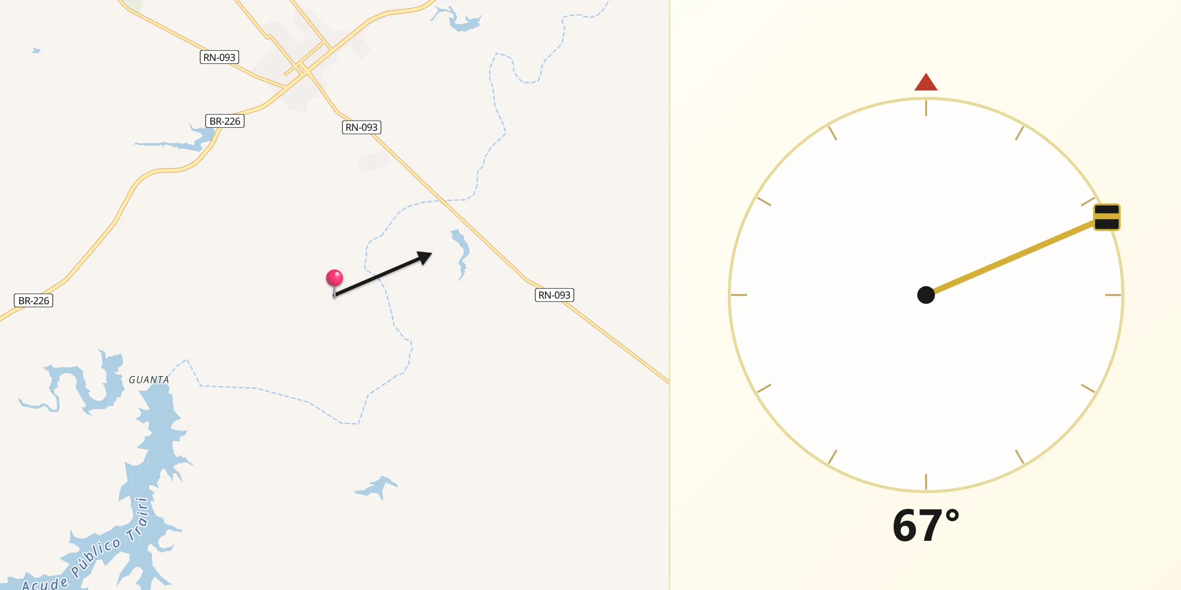 Direção da Qibla a partir de Tangará