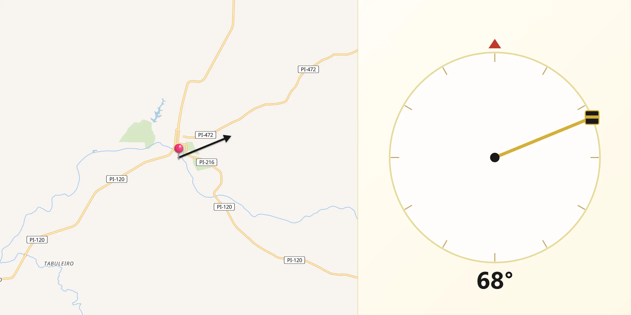 Direção da Qibla a partir de Pimenteiras
