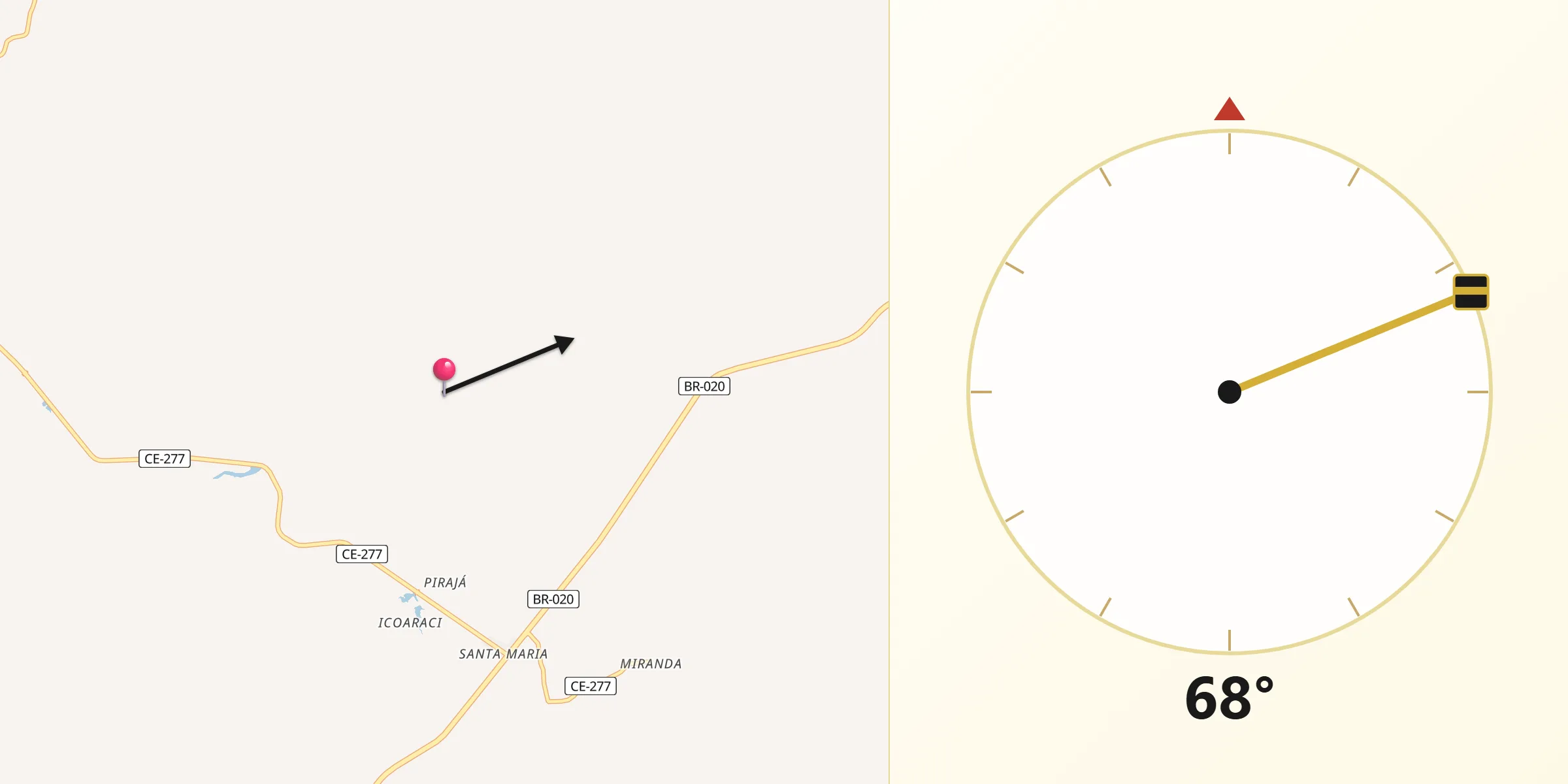 Direção da Qibla a partir de Parambu