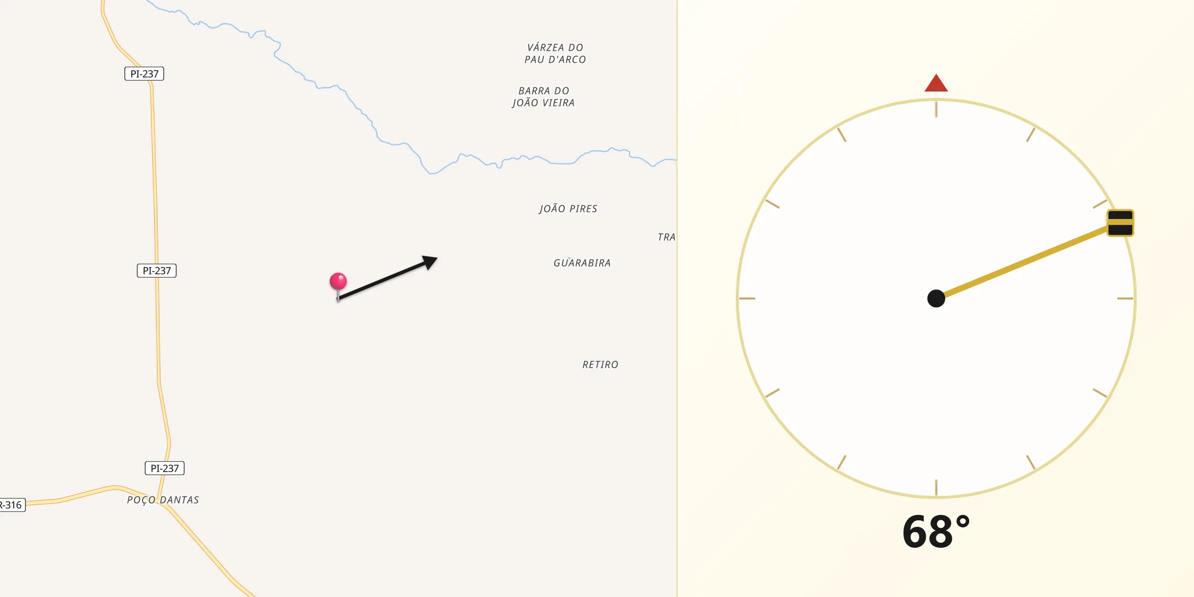 Direção da Qibla a partir de Valença do Piauí