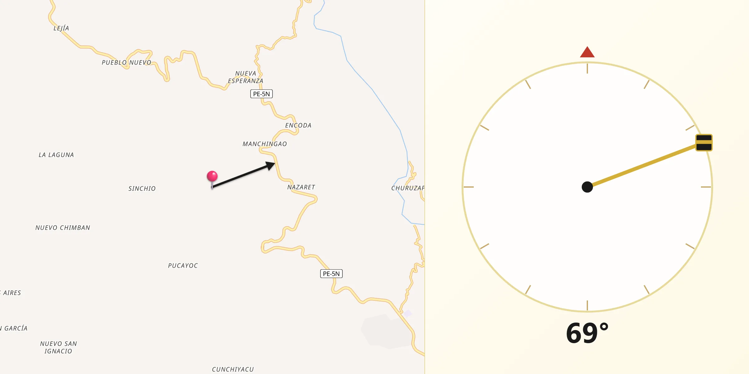 Dirección de la Qibla desde Tabalosos