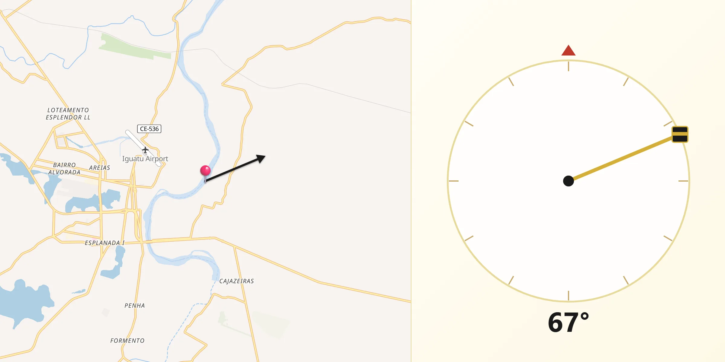 Direção da Qibla a partir de Iguatu