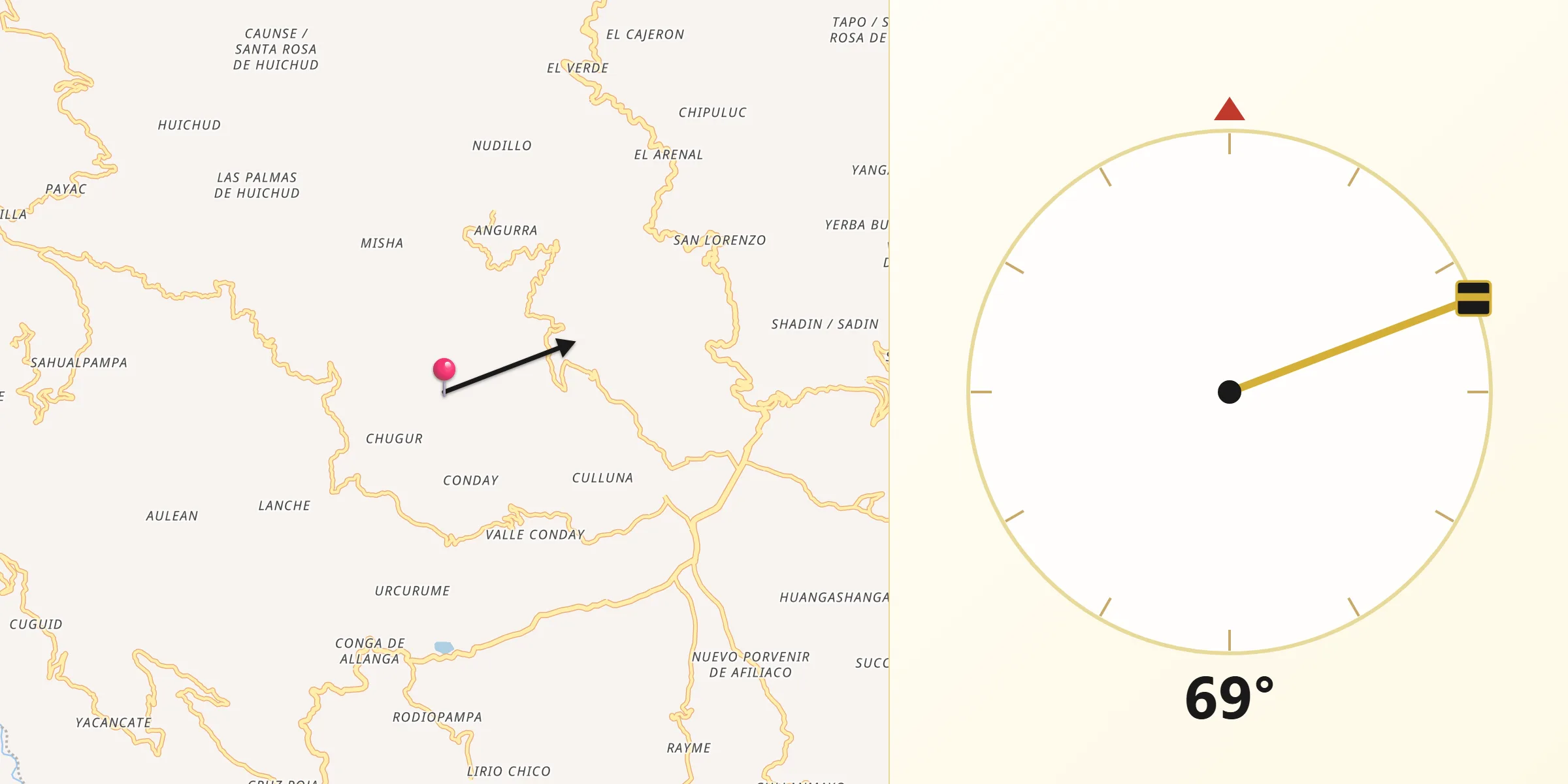 Dirección de la Qibla desde Provincia de Cutervo