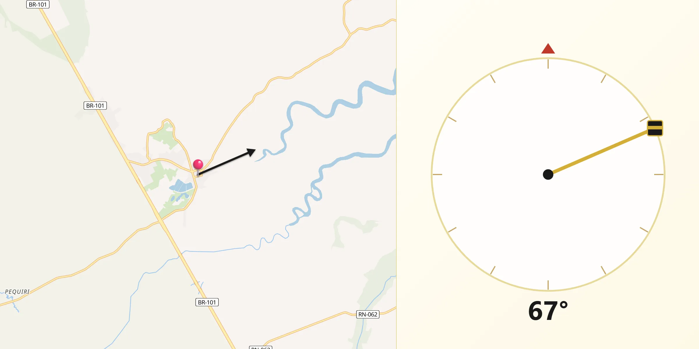 Direção da Qibla a partir de Canguaretama