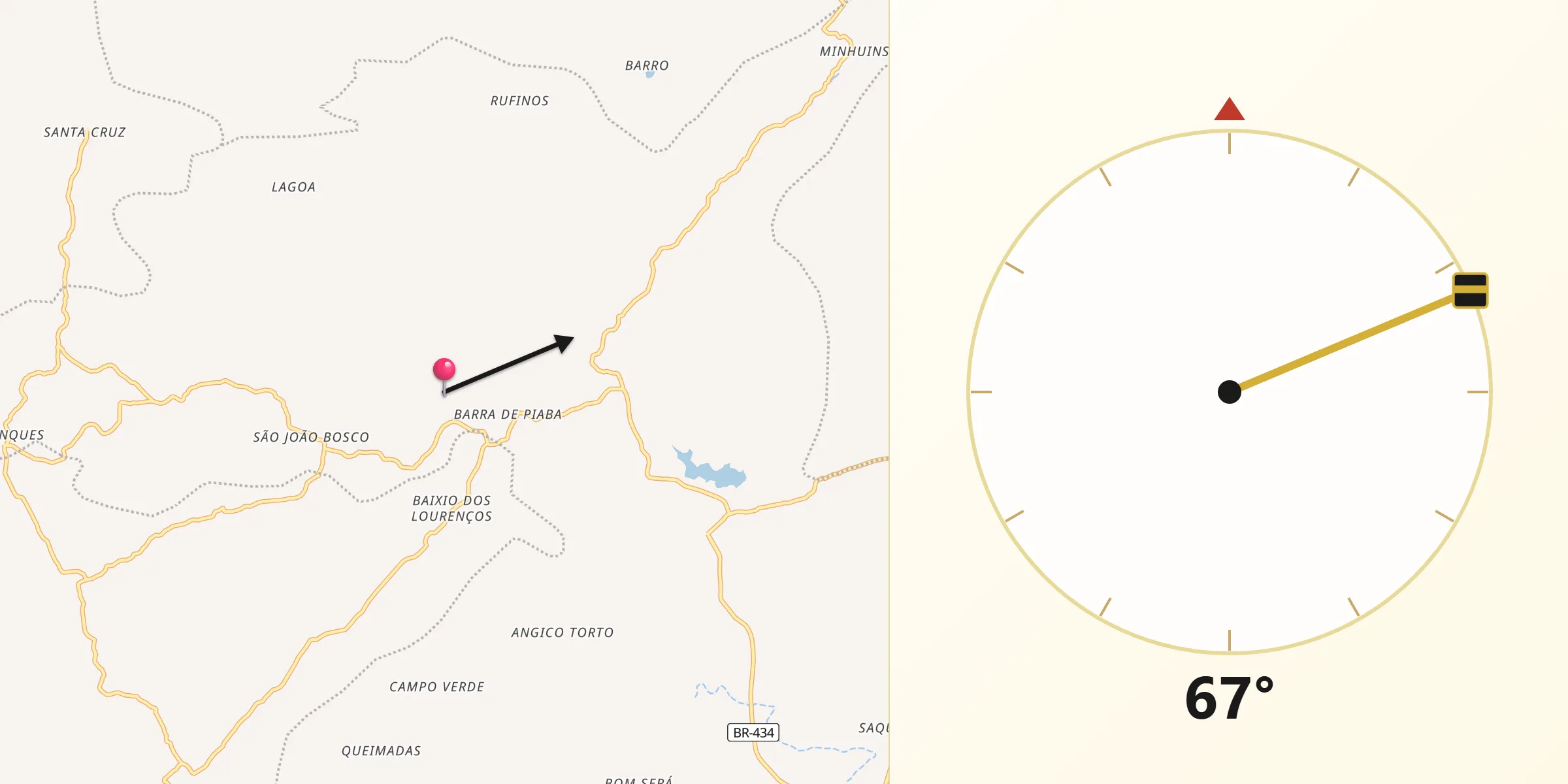 Direção da Qibla a partir de Poço Dantas
