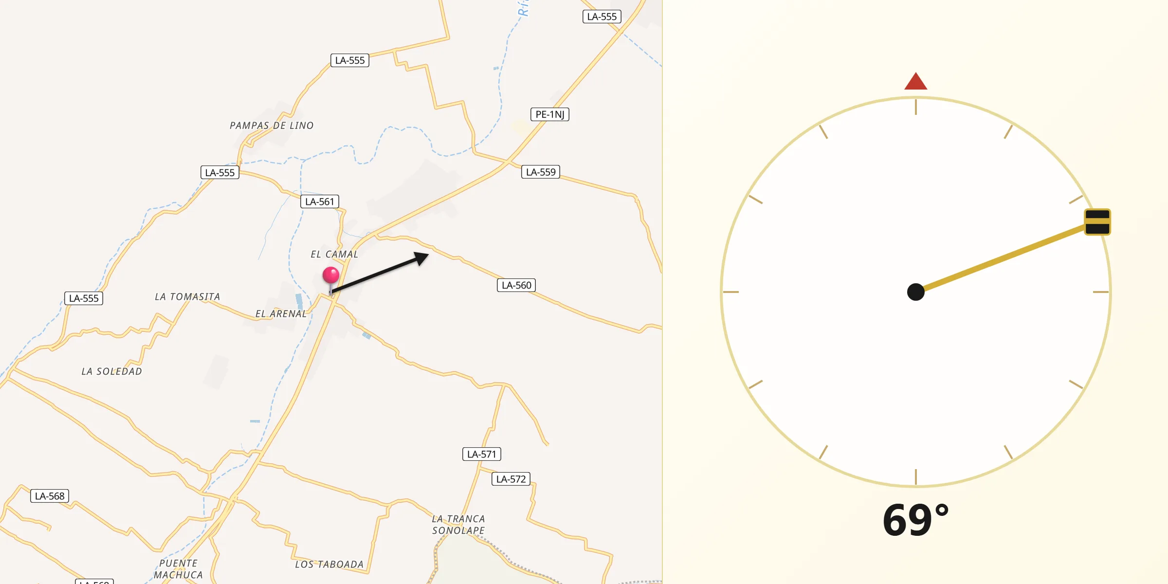 Dirección de la Qibla desde Jayanca