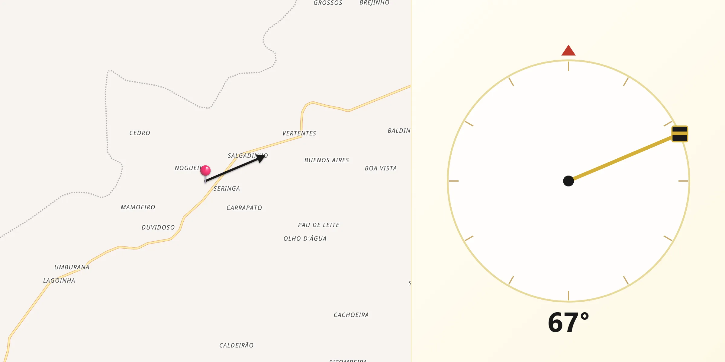 Direção da Qibla a partir de Brejo dos Santos