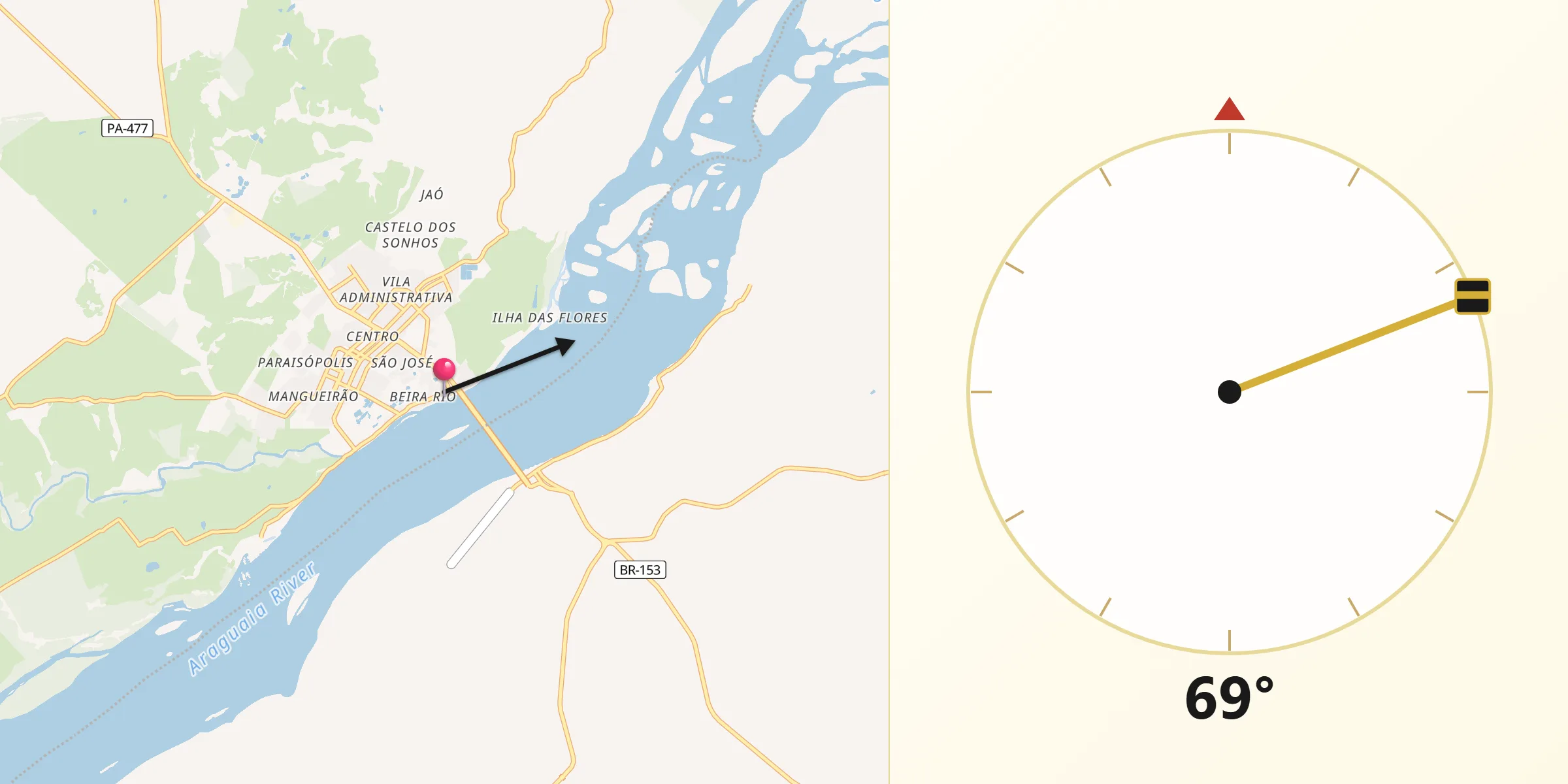 Direção da Qibla a partir de São Geraldo do Araguaia