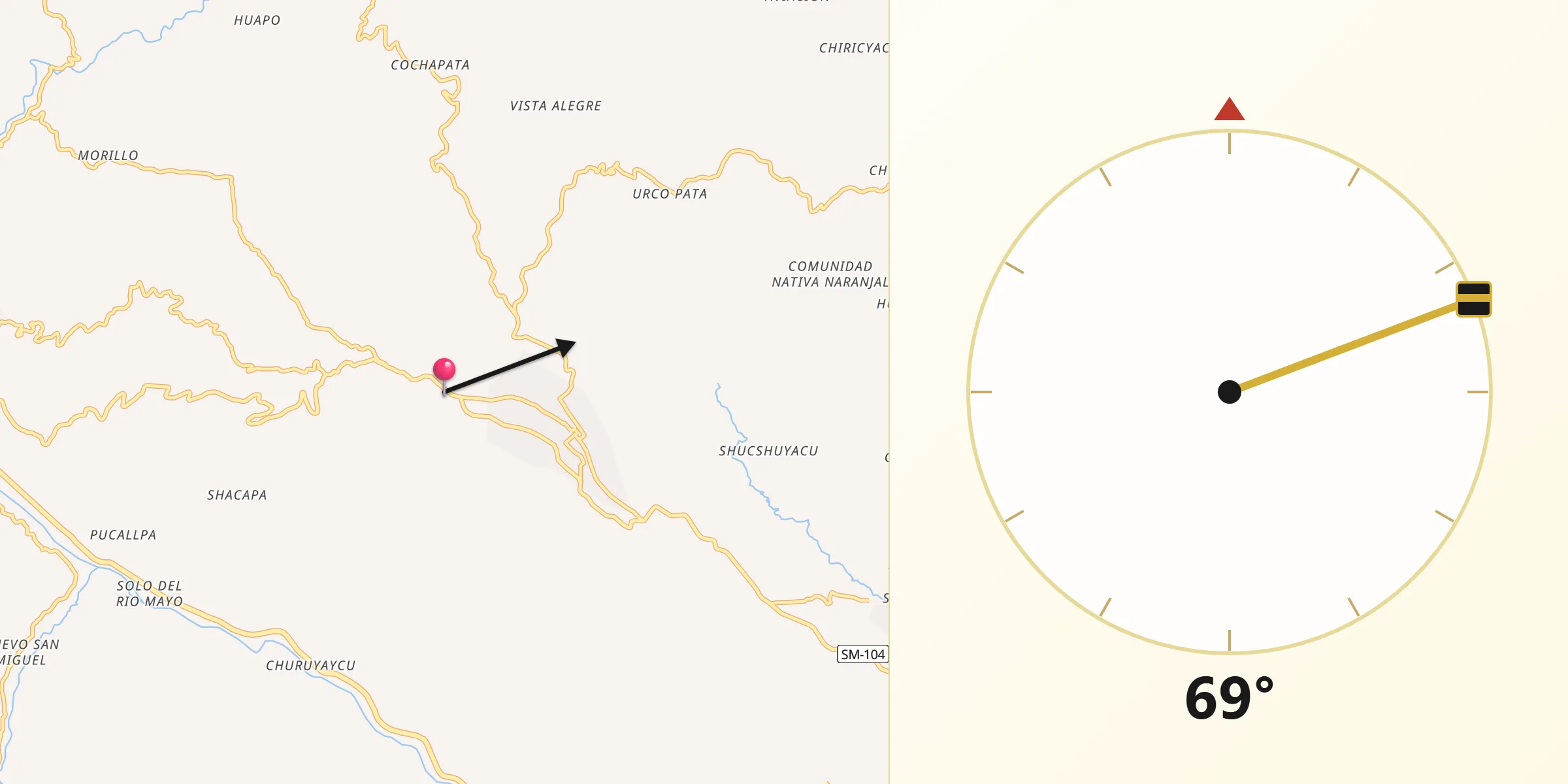 Dirección de la Qibla desde Lamas