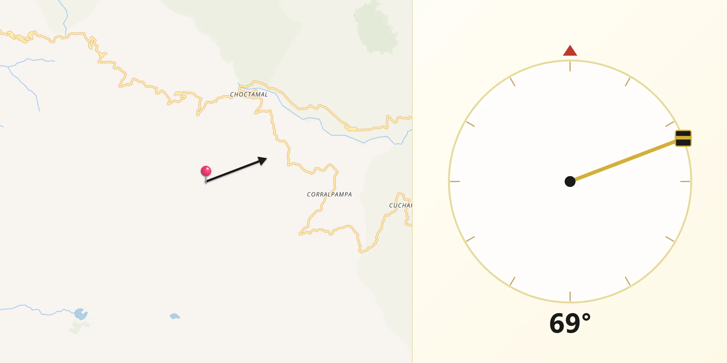 Dirección de la Qibla desde Provincia de Luya