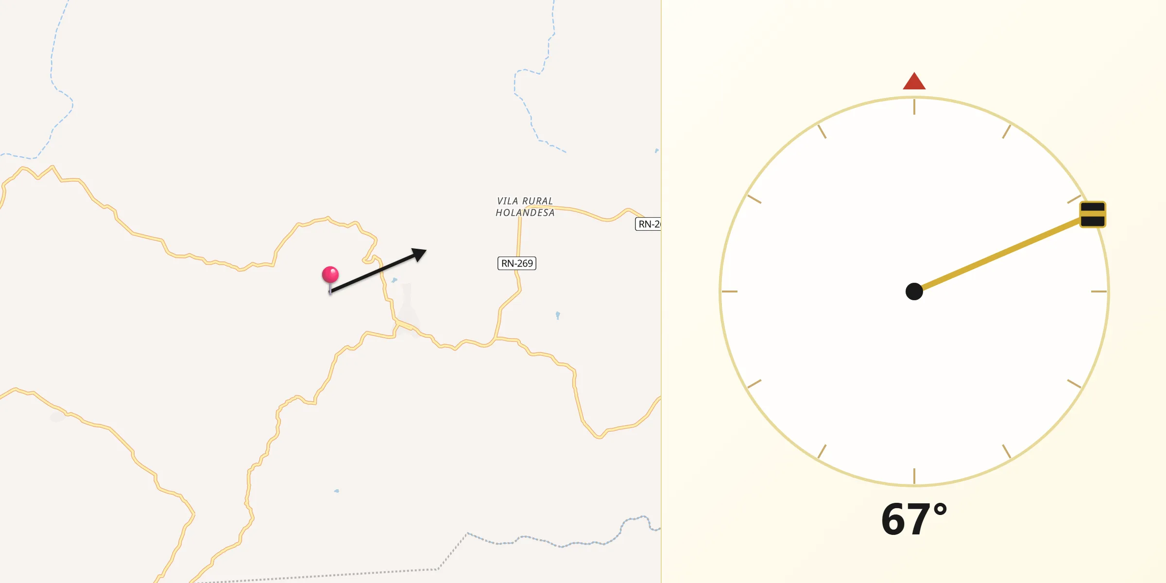 Direção da Qibla a partir de Monte das Gameleiras