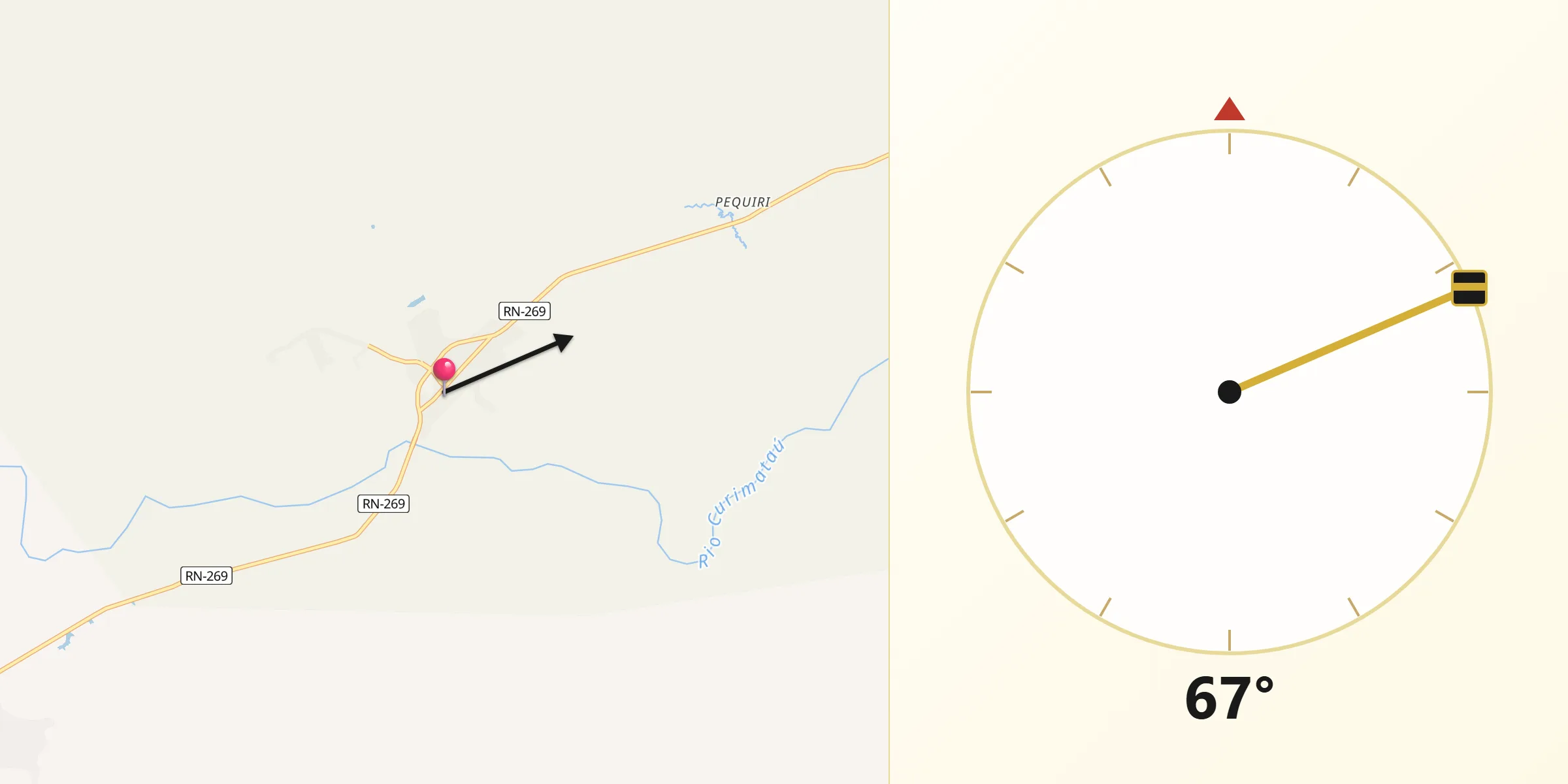 Direção da Qibla a partir de Pedro Velho