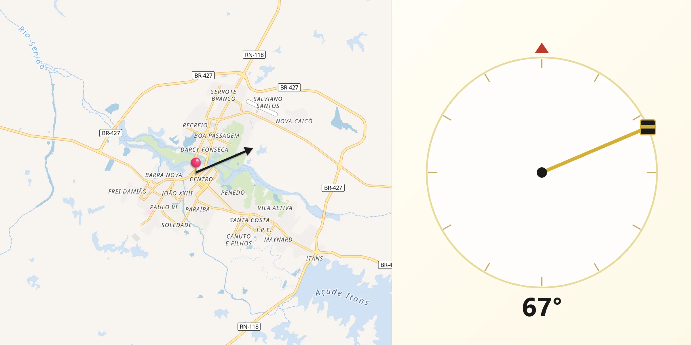 Direção da Qibla a partir de Caicó