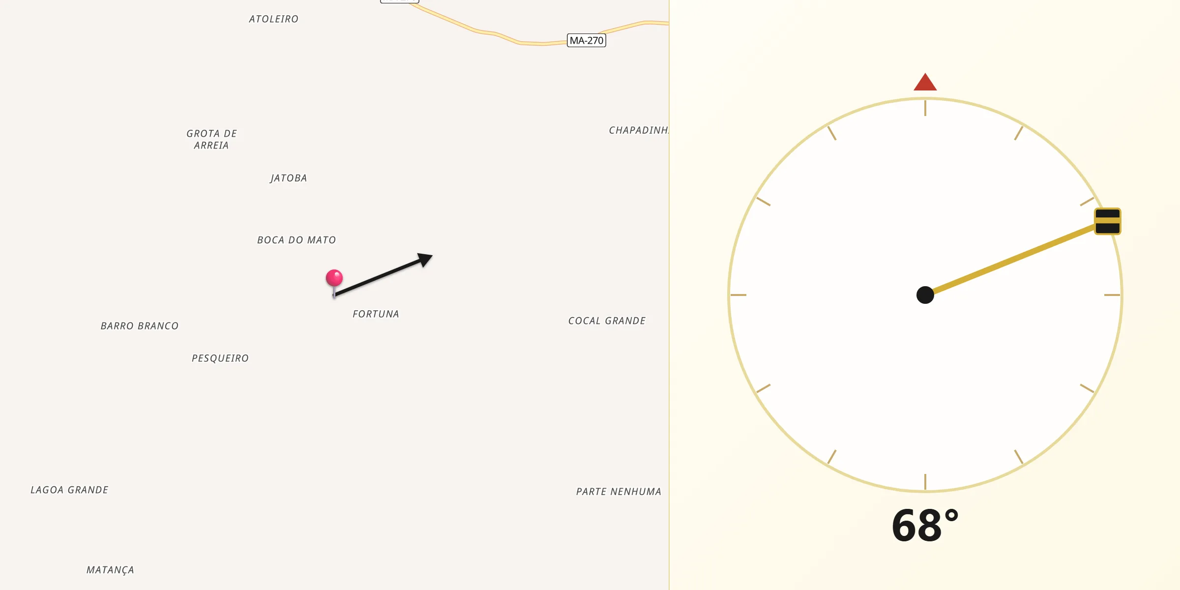 Direção da Qibla a partir de Sucupira do Norte