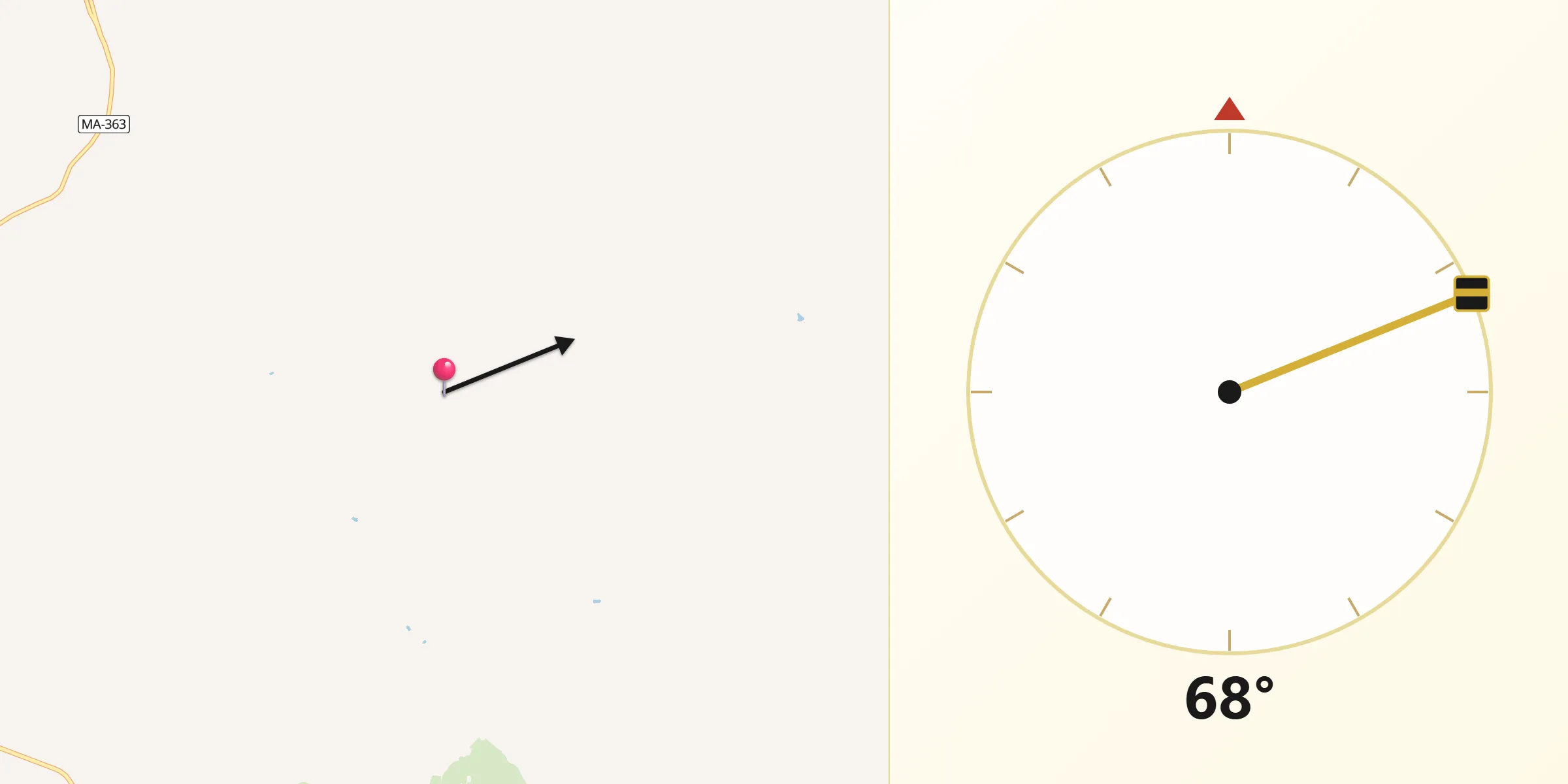 Direção da Qibla a partir de Sucupira do Riachão