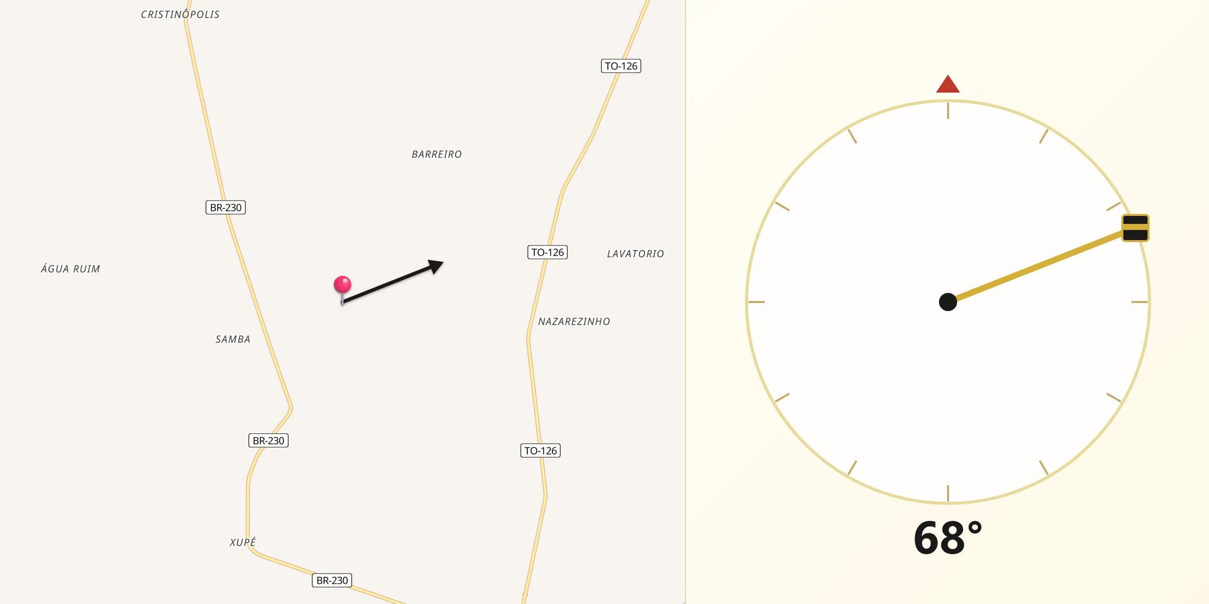 Direção da Qibla a partir de Aguiarnópolis