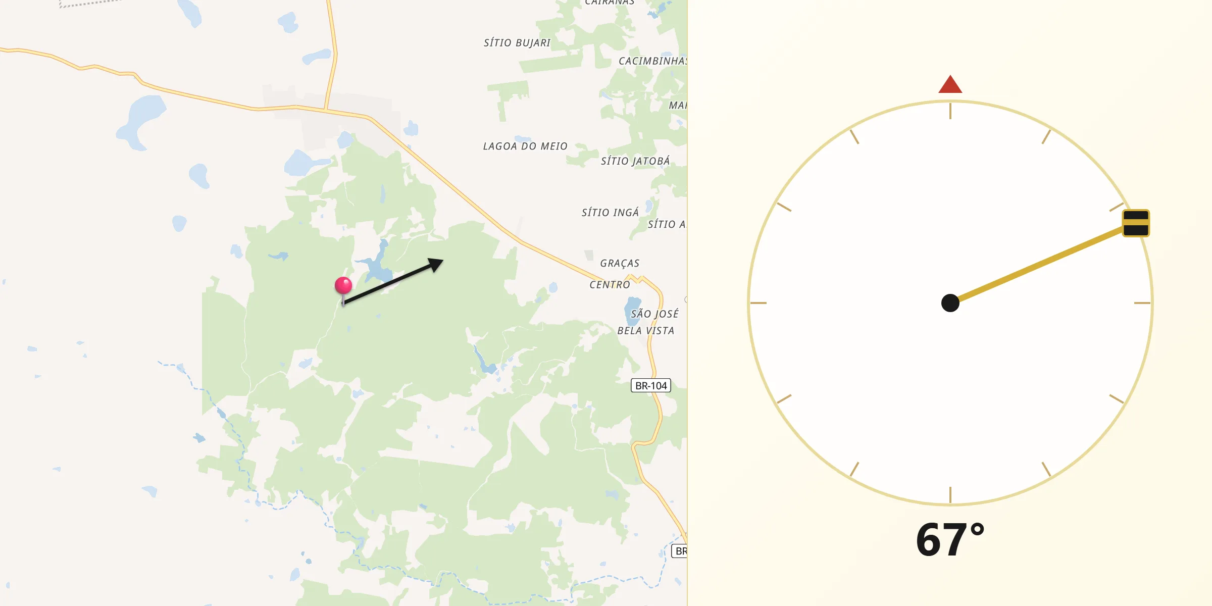 Direção da Qibla a partir de Nova Floresta