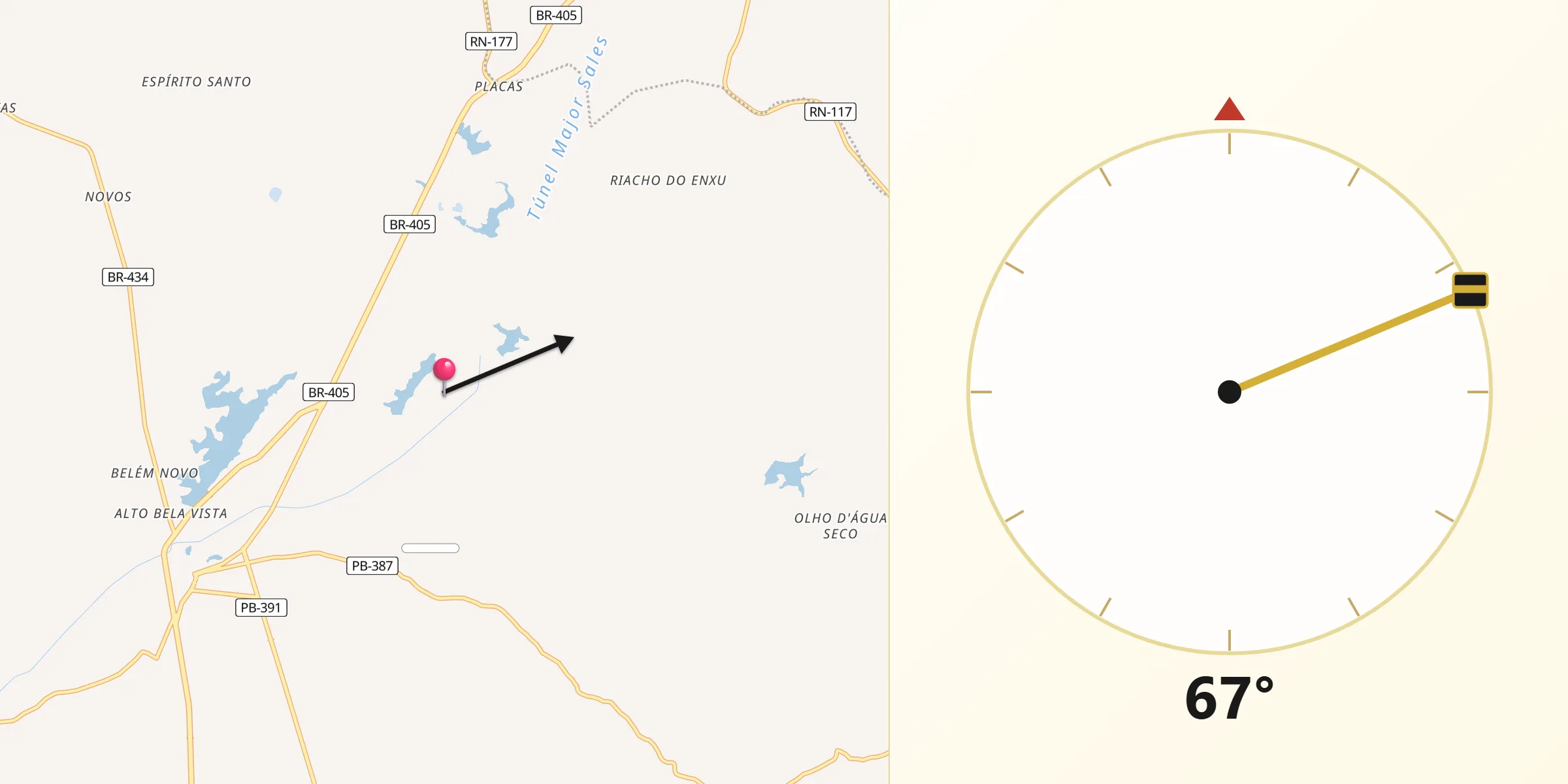 Direção da Qibla a partir de Uiraúna