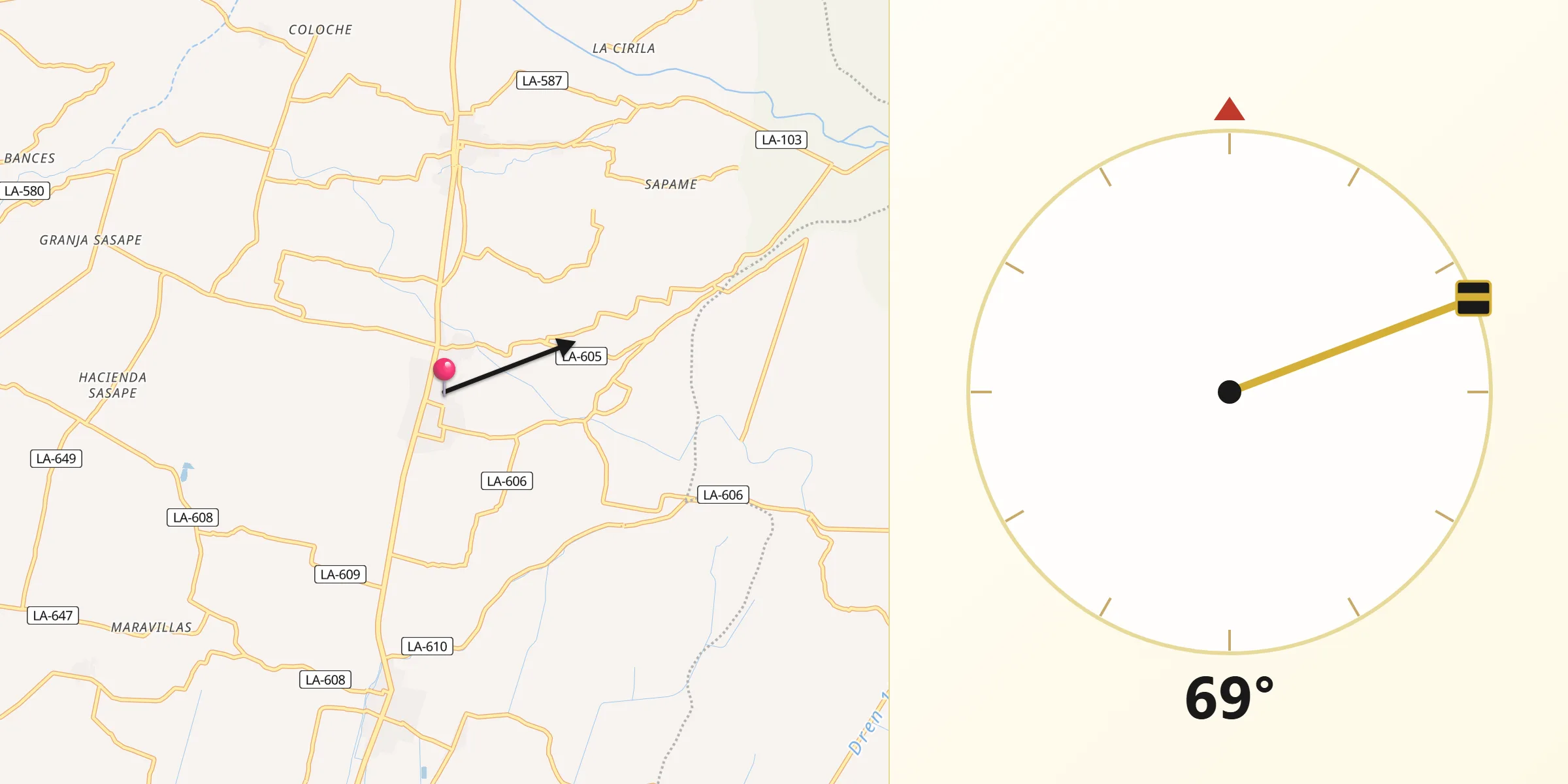 Dirección de la Qibla desde Túcume