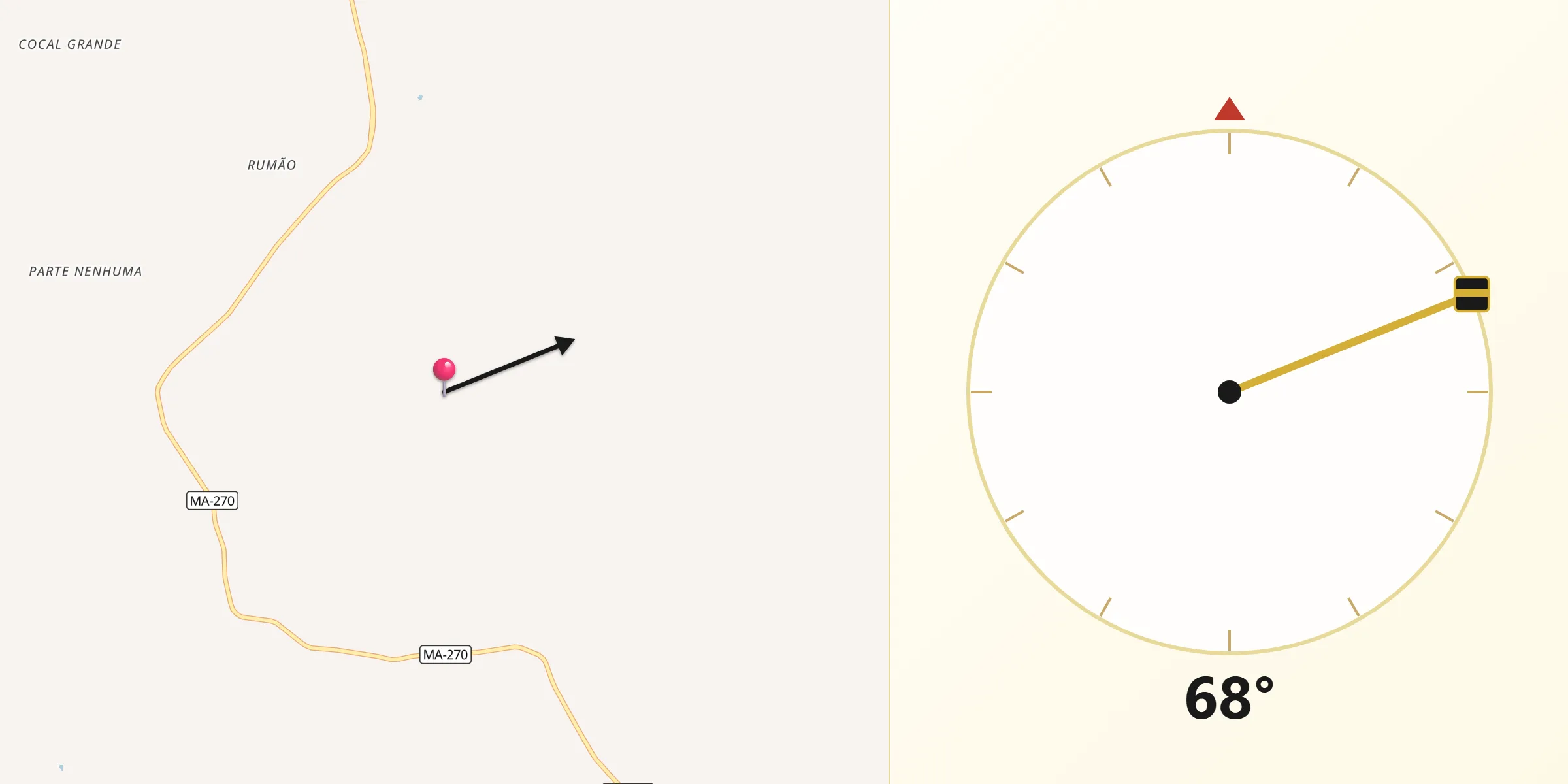 Direção da Qibla a partir de Raposa