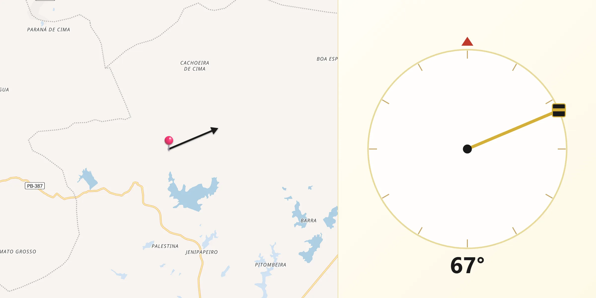 Direção da Qibla a partir de Serra Branca