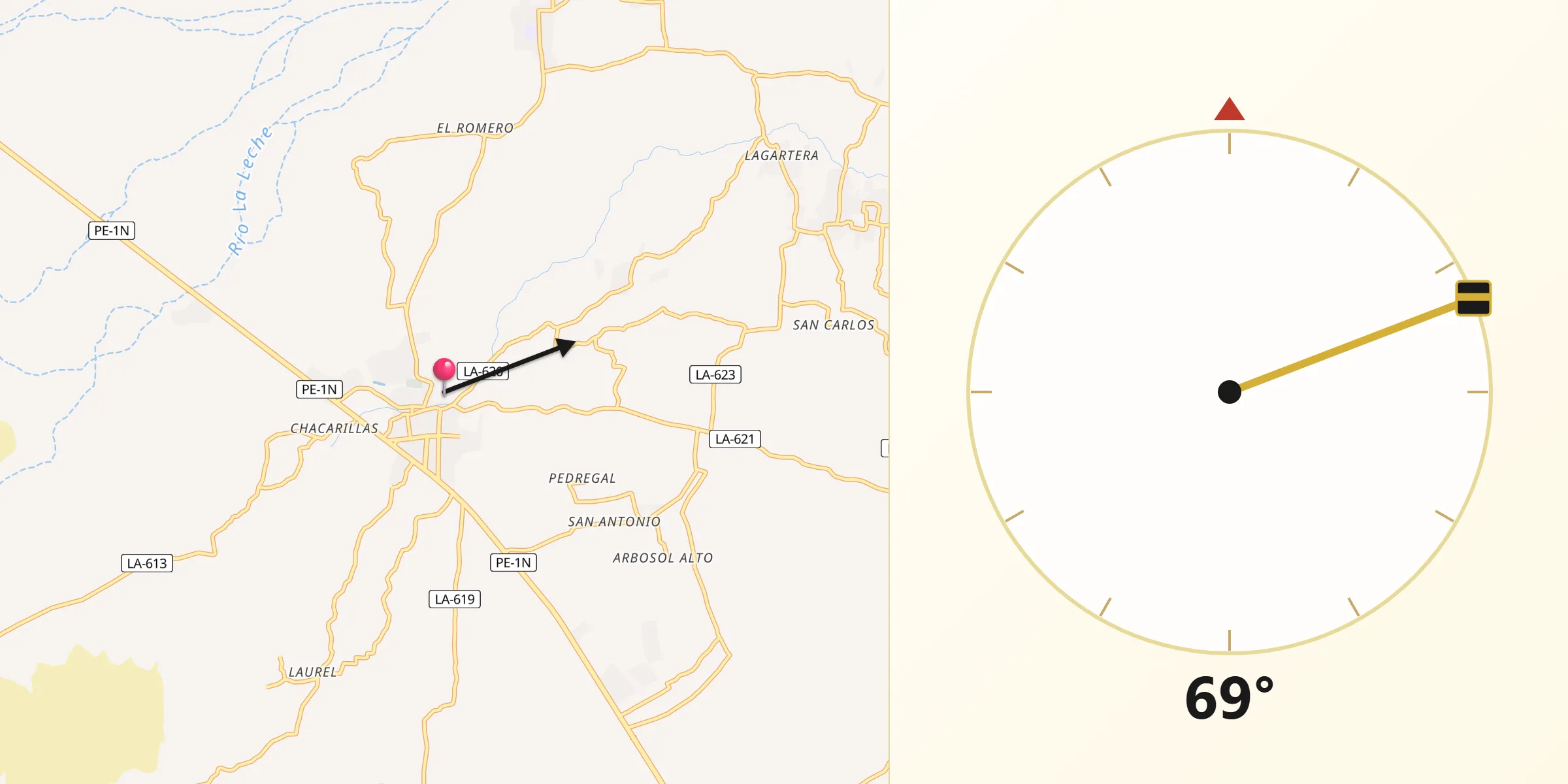 Dirección de la Qibla desde Mórrope
