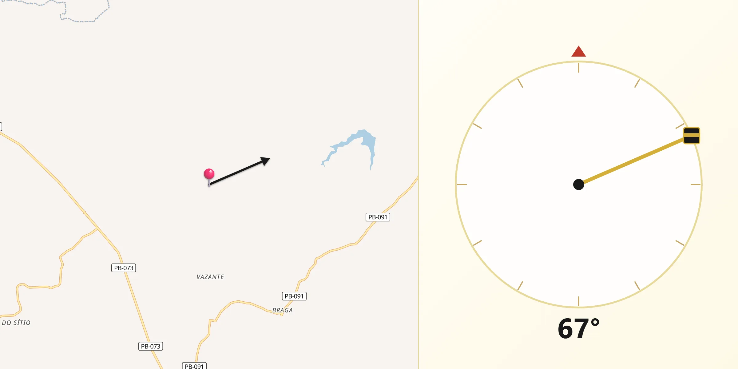 Direção da Qibla a partir de Tacima