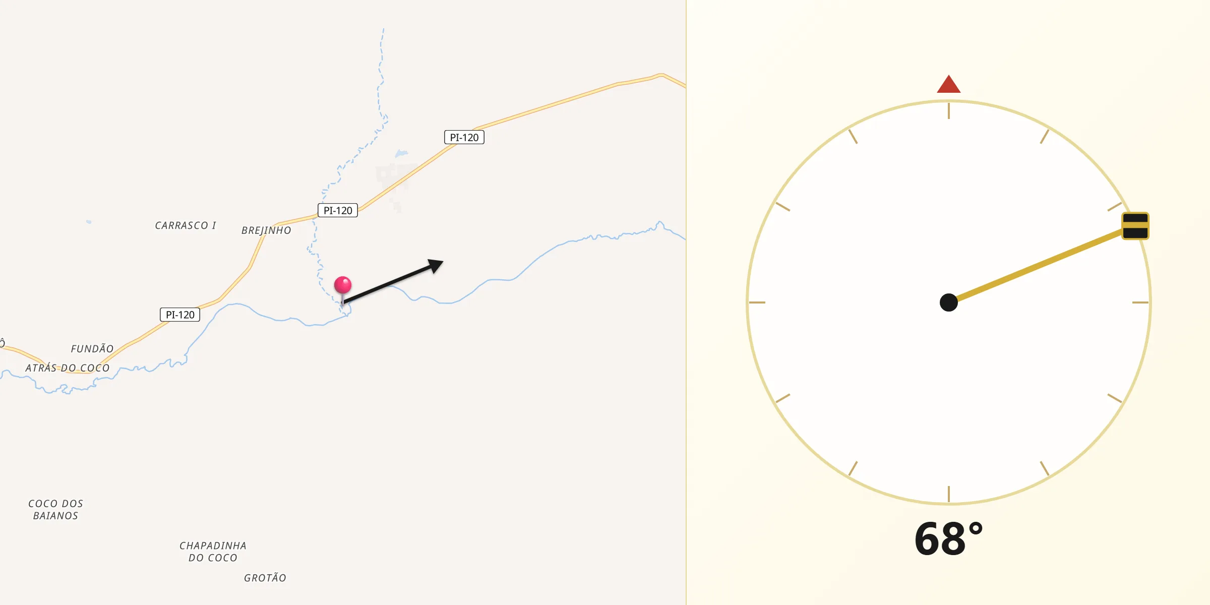 Direção da Qibla a partir de Barra d'Alcântara