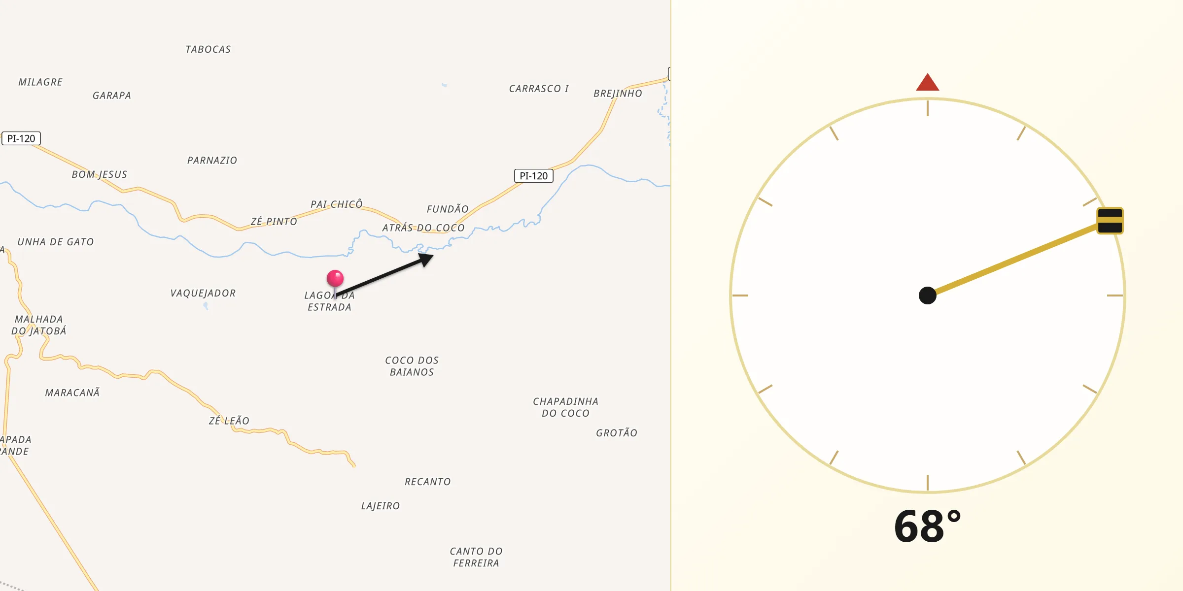 Direzione della Qibla da Várzea Grande
