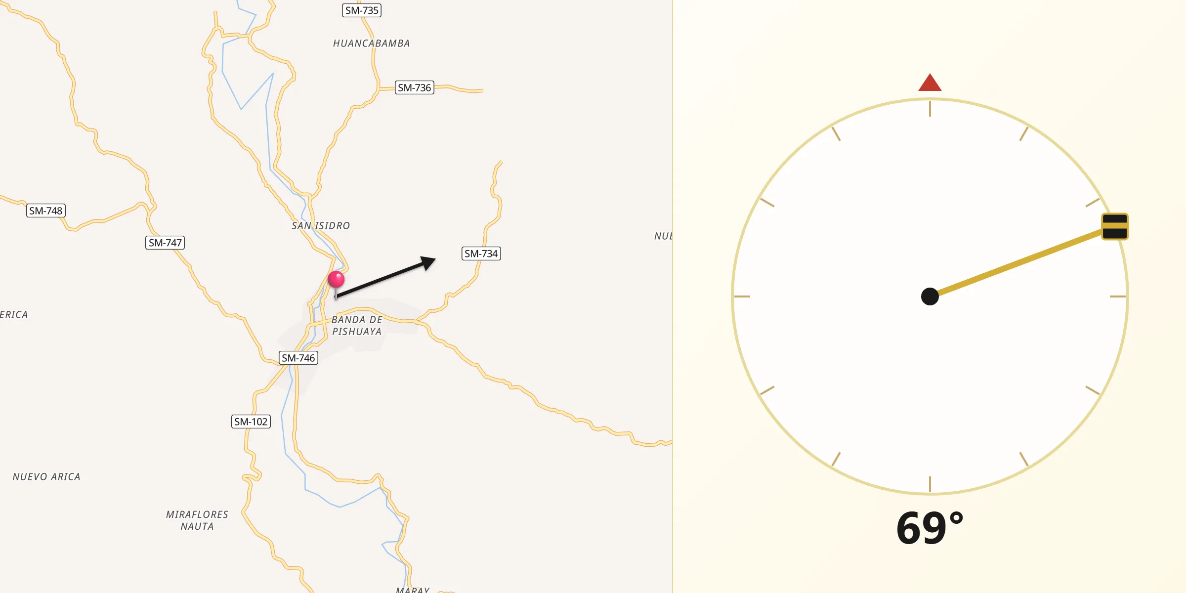 Dirección de la Qibla desde Sisa