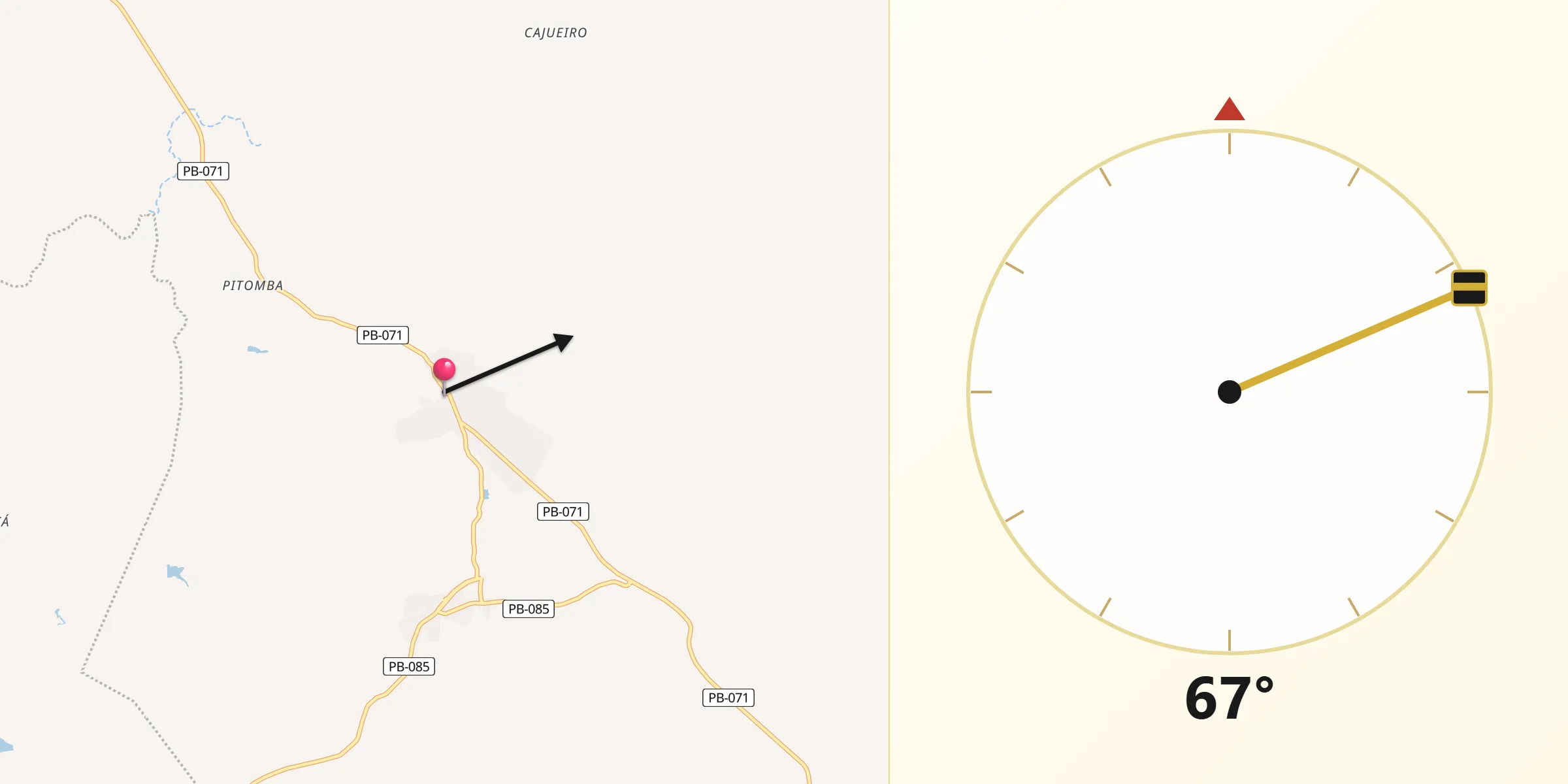 Direção da Qibla a partir de Jacaraú
