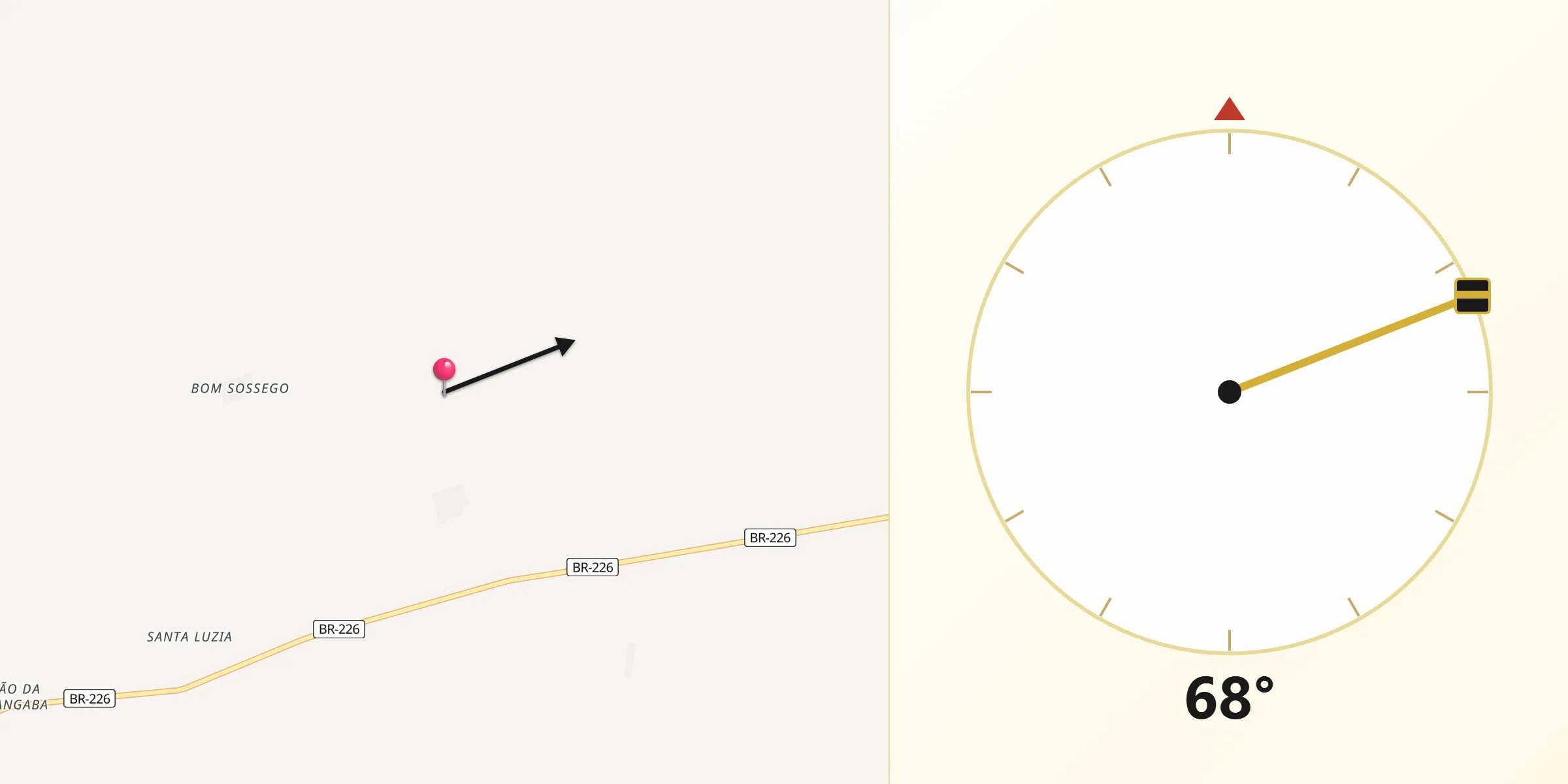 Direção da Qibla a partir de Palmeiras do Tocantins