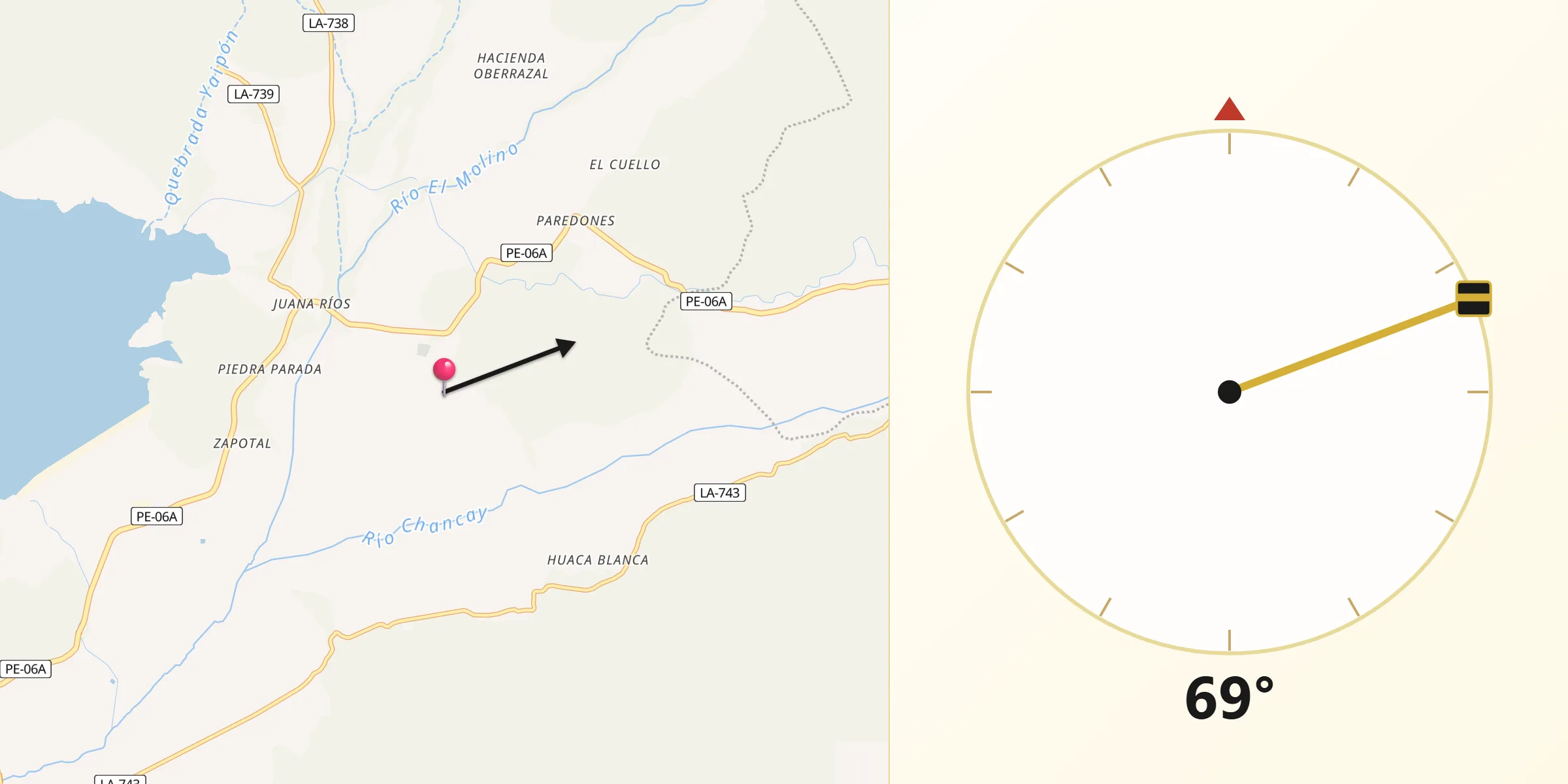 Dirección de la Qibla desde Chongoyape
