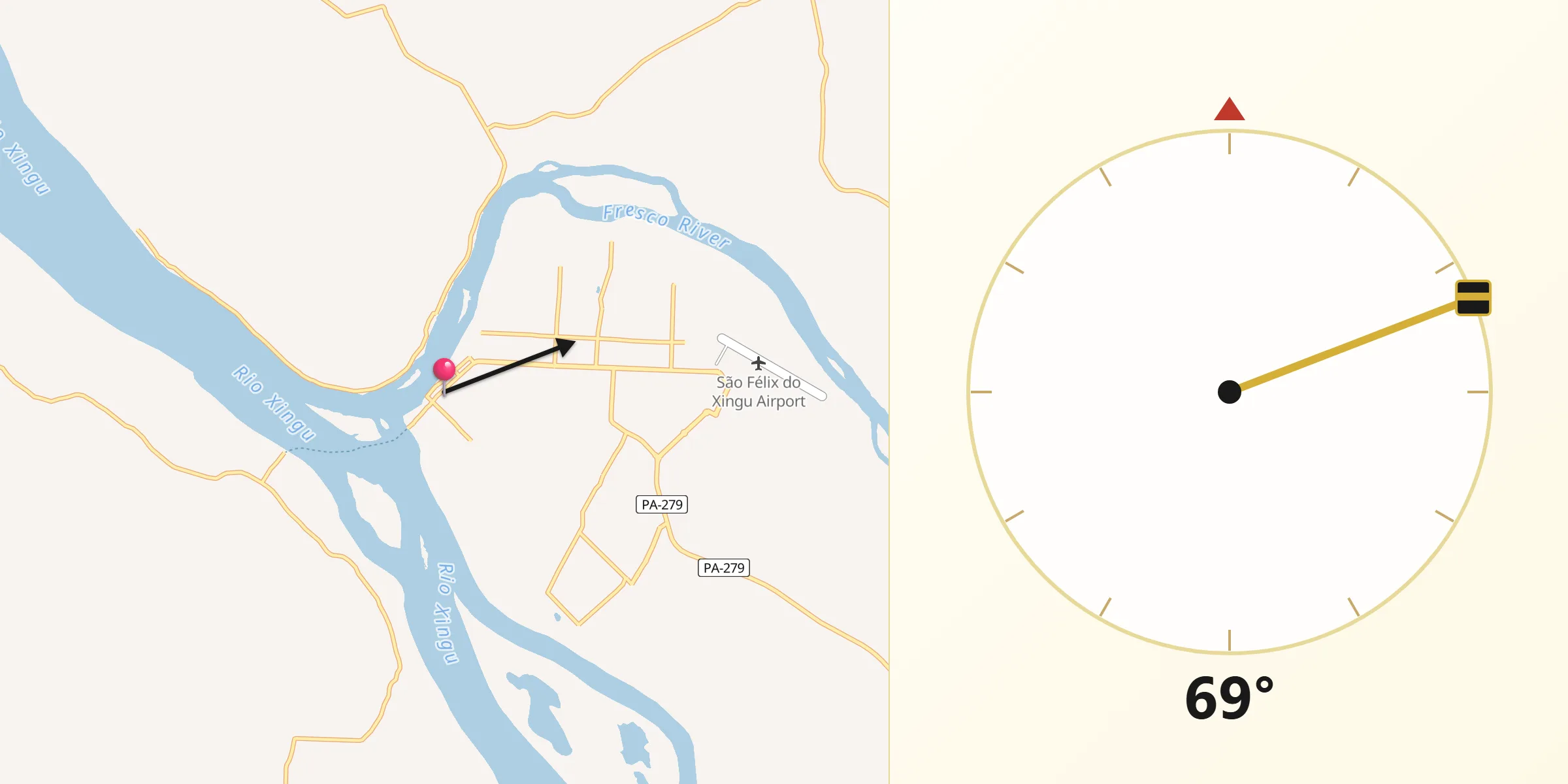 Direção da Qibla a partir de São Félix do Xingu