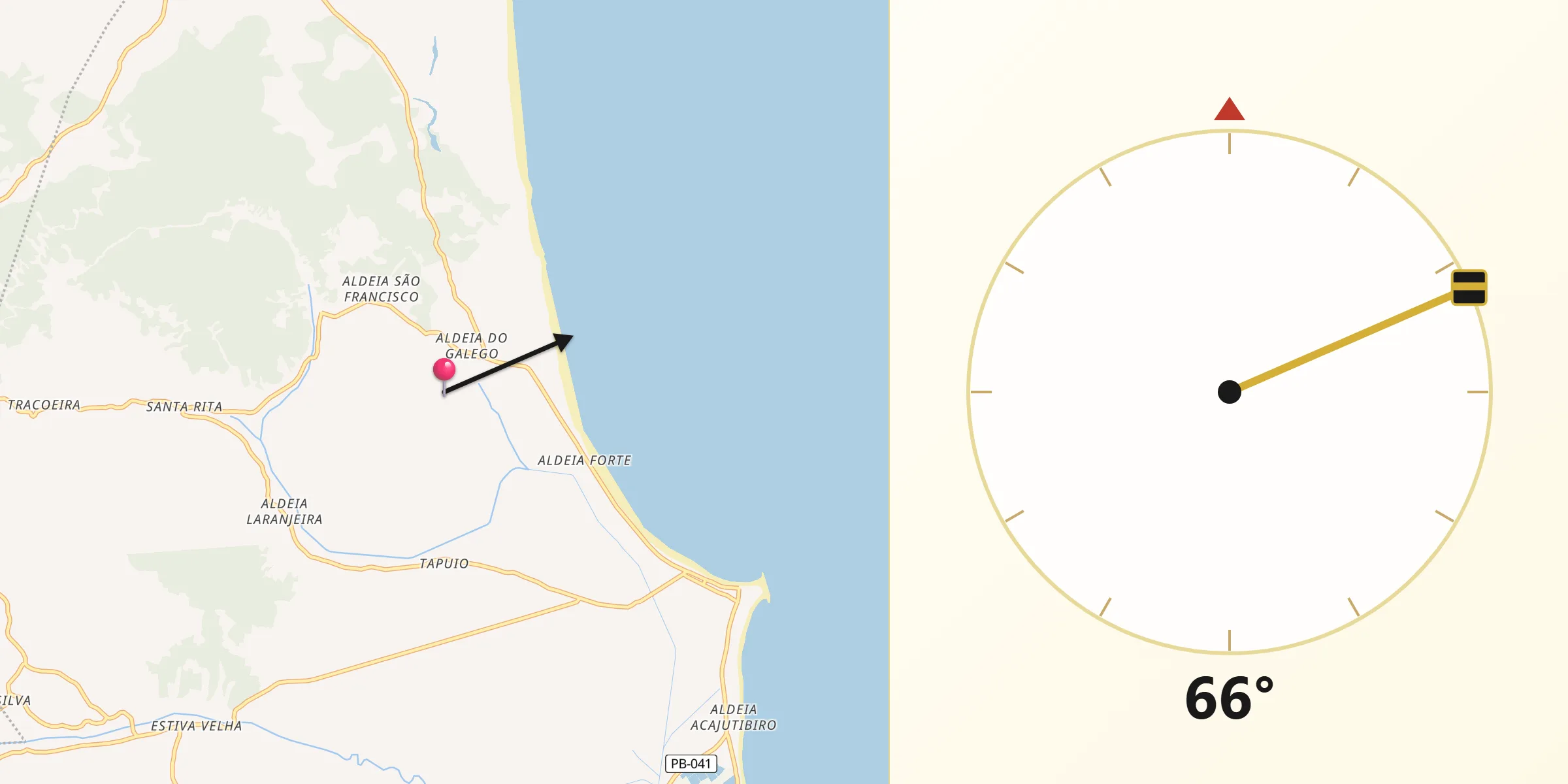 Direção da Qibla a partir de Baía da Traição