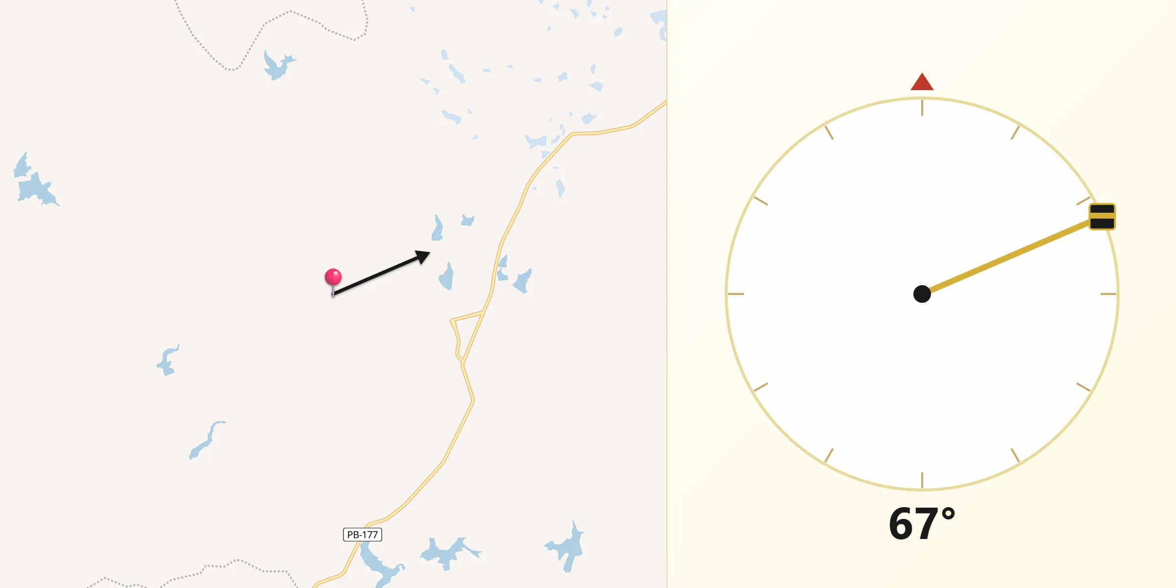 Direção da Qibla a partir de Nova Palmeira