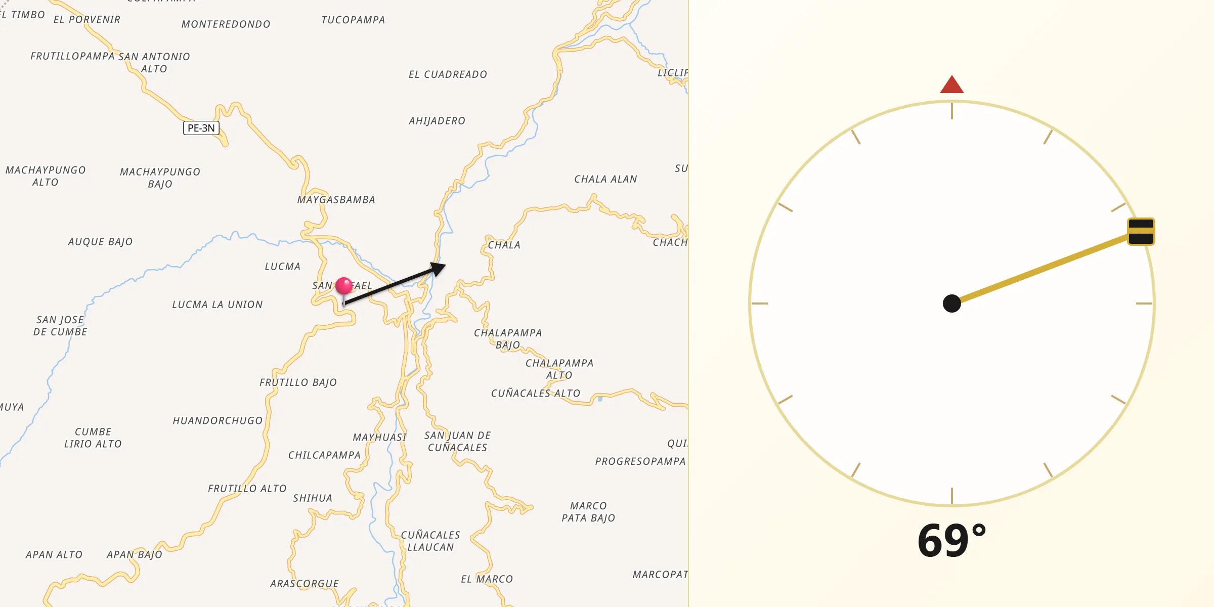 Dirección de la Qibla desde Provincia de Hualgayoc